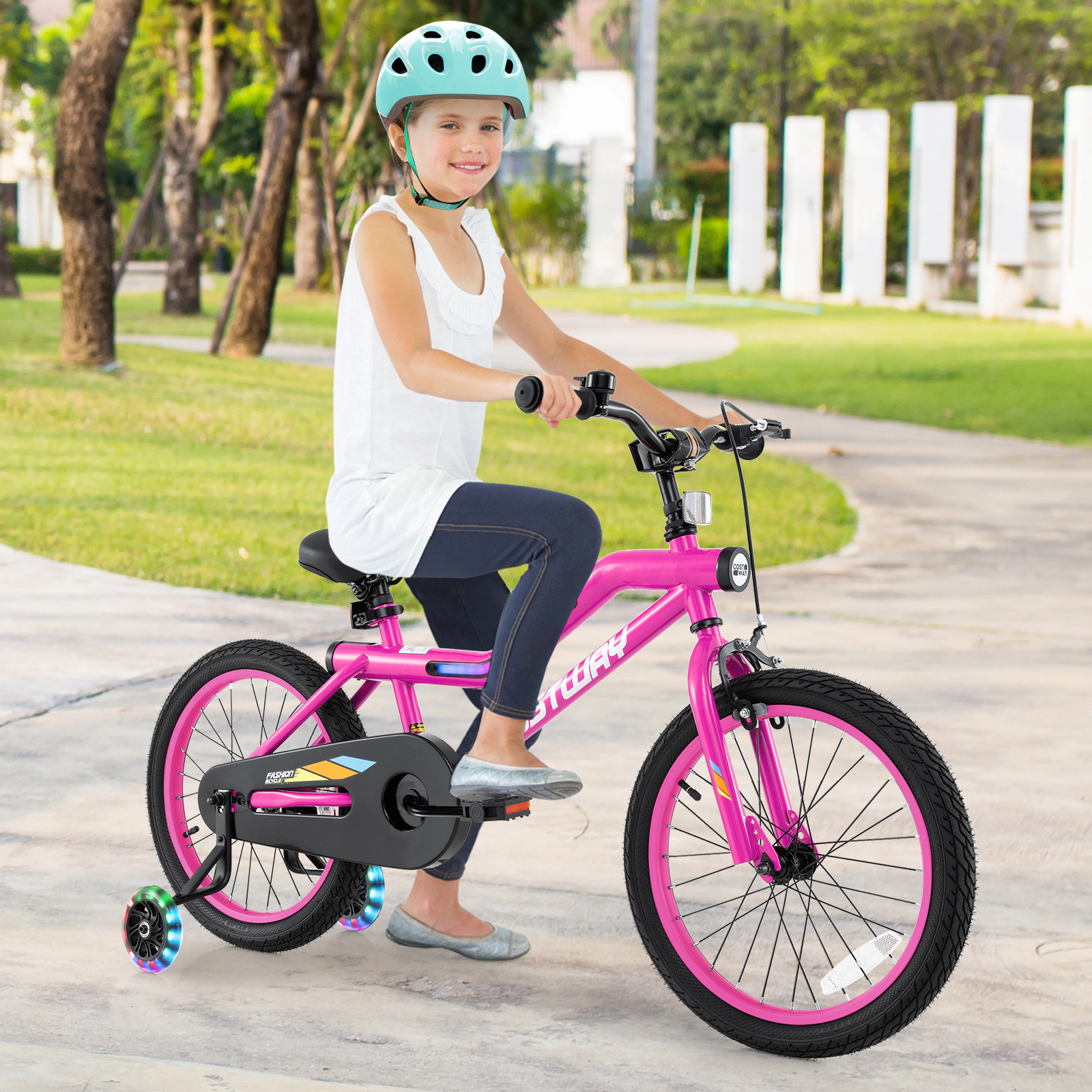 LJG Patented LED Lighted Kids Bike with Training Wheels and Headlight