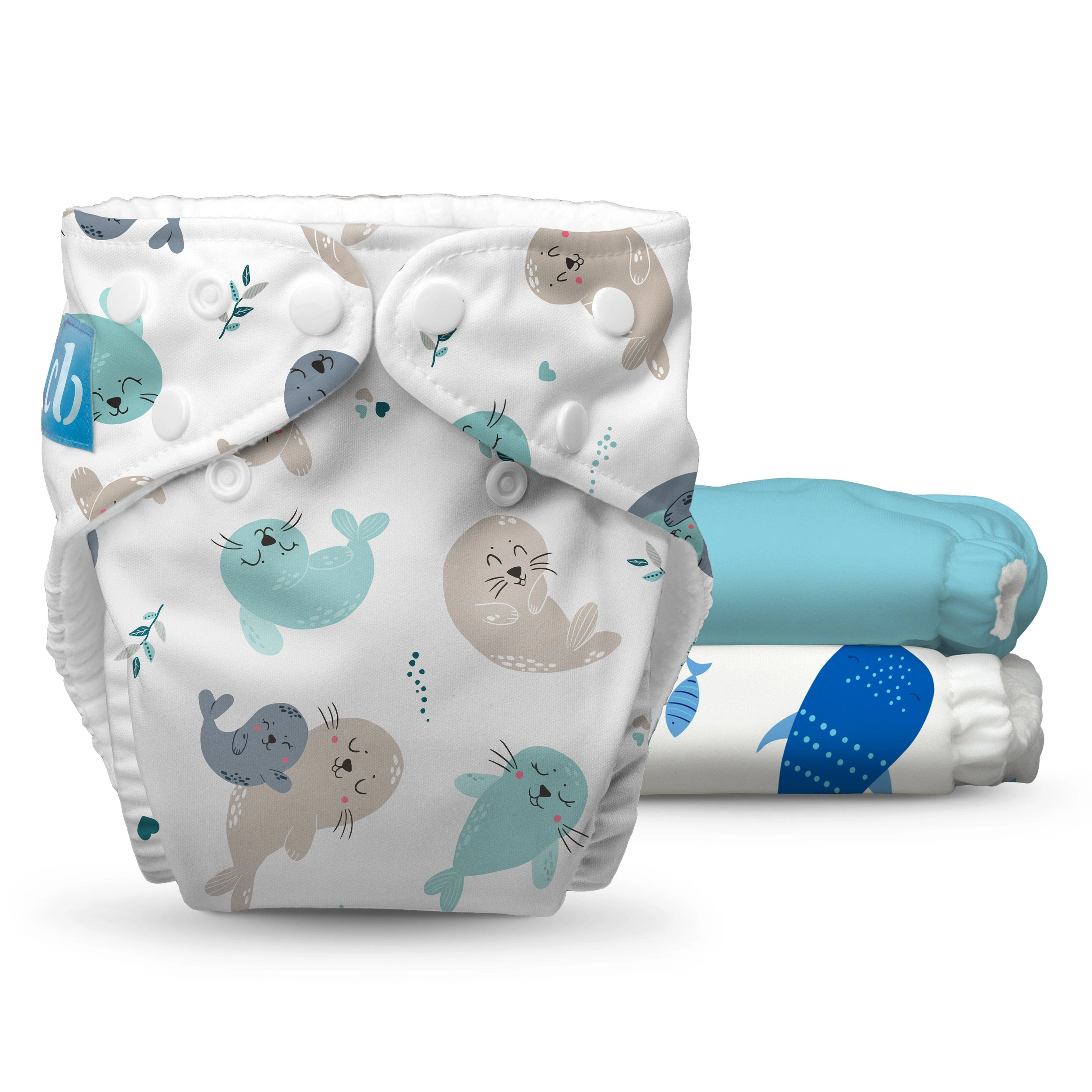 Charlie Banana One-Size Reusable Cloth Diaper Pack - Fleece Lined, 3 Diapers with 3 Reusable Inserts - Sealy Seas