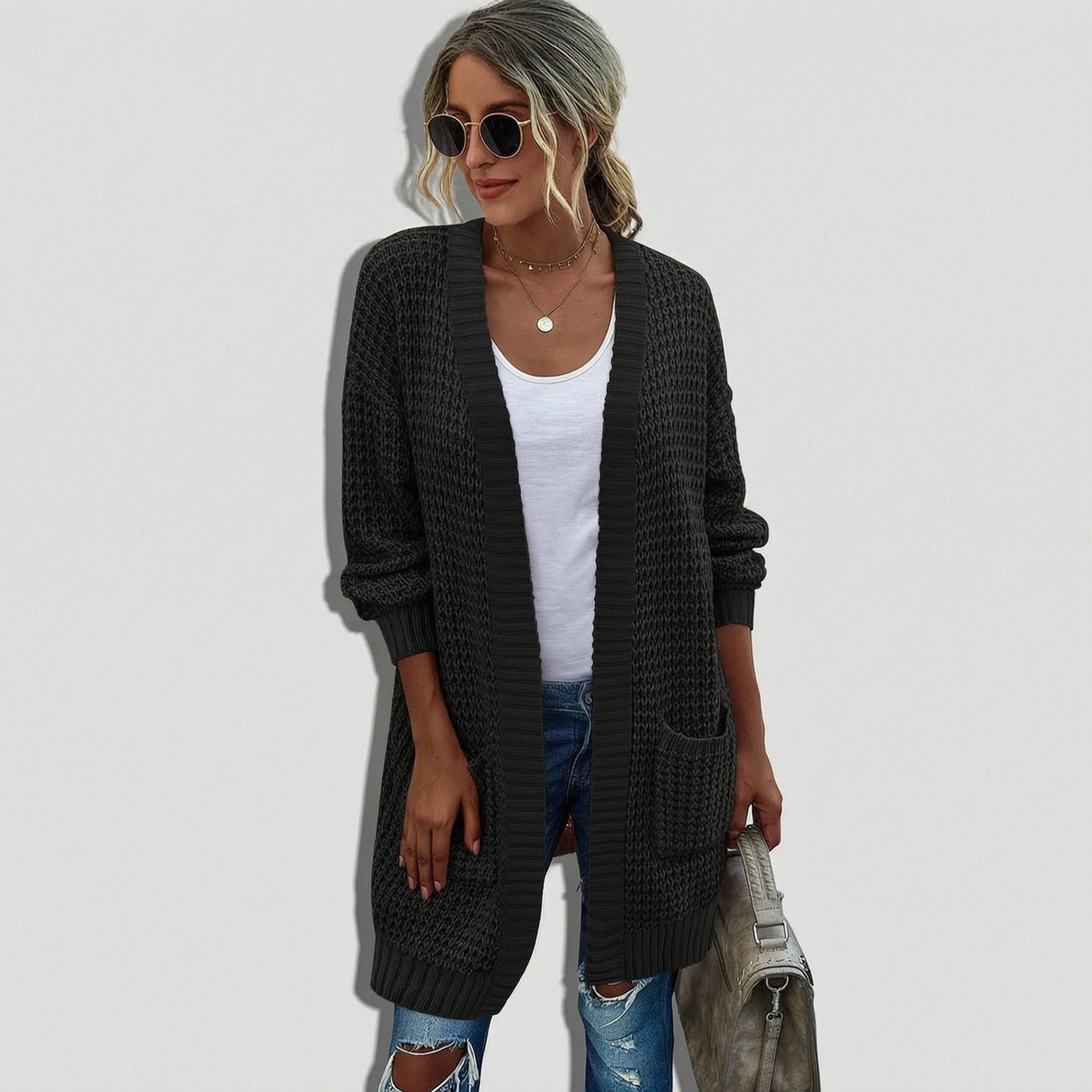 Zeagoo Women's Long Batwing Sleeve Open Front Chunky Knit Cardigan