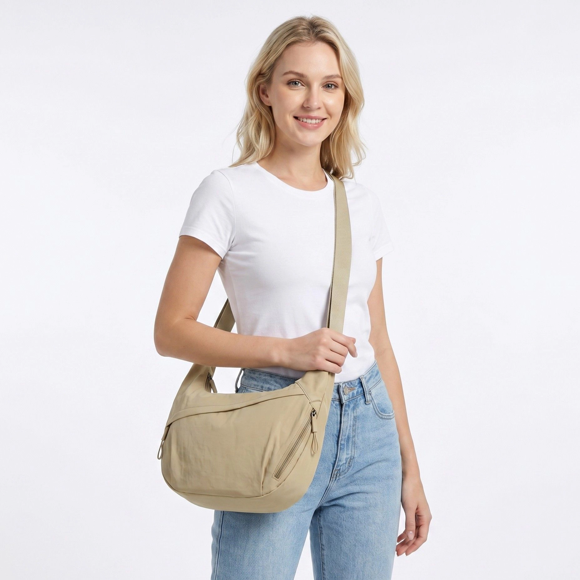 Alilang Women's Nylon Crossbody Bag with Adjustable Strap Lightweight Shoulder Sling Zip Pockets, Black