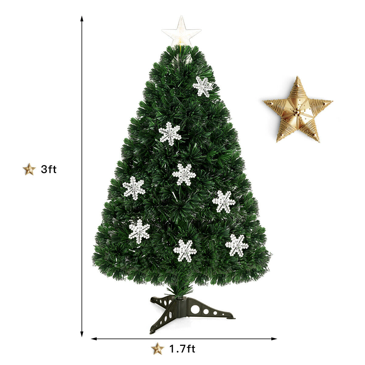SUGIFT Pre-Lit LED Optic Artificial Christmas Tree with Snowflakes 5-Foot PVC Green with 170 Tips and 21 LED Lights