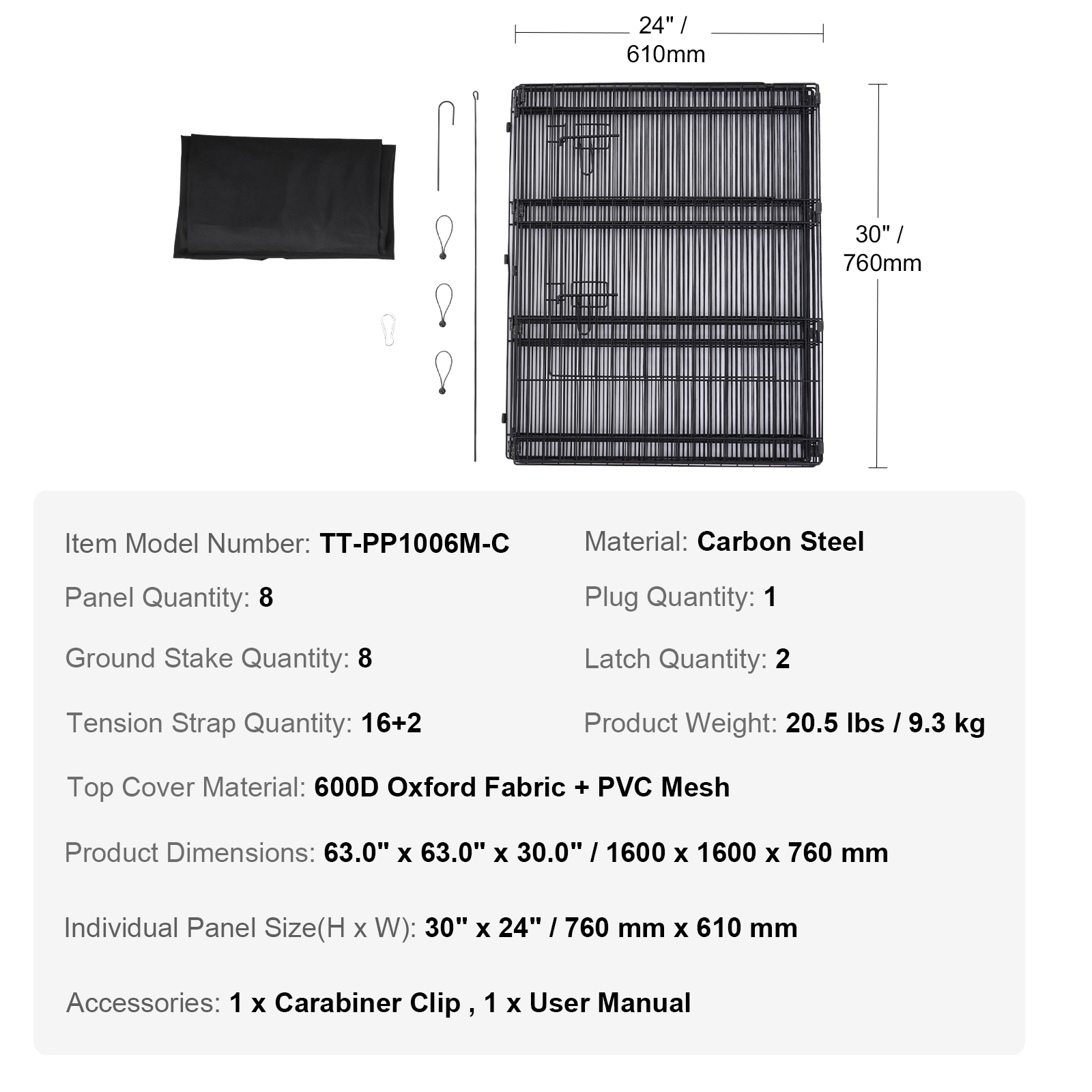 HONGGE Dog Playpen Panels Foldable Metal Pet Exercise Pen Dog Fence Indoor and Outdoor Pen with Door and 600D Oxford