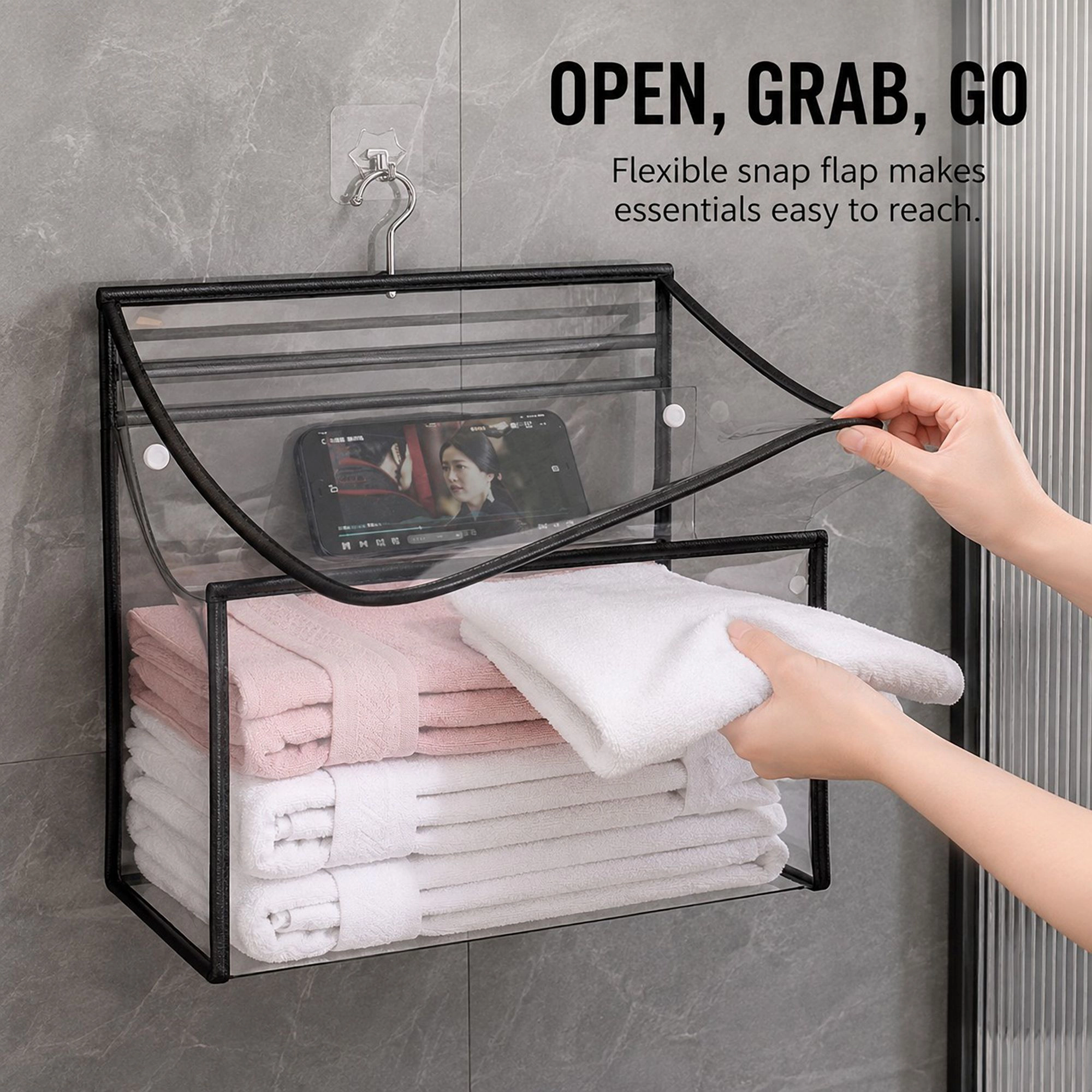 Alilang Women Clear Hanging Wall Storage Bag with Snap Flap Hook Bathroom Organizer