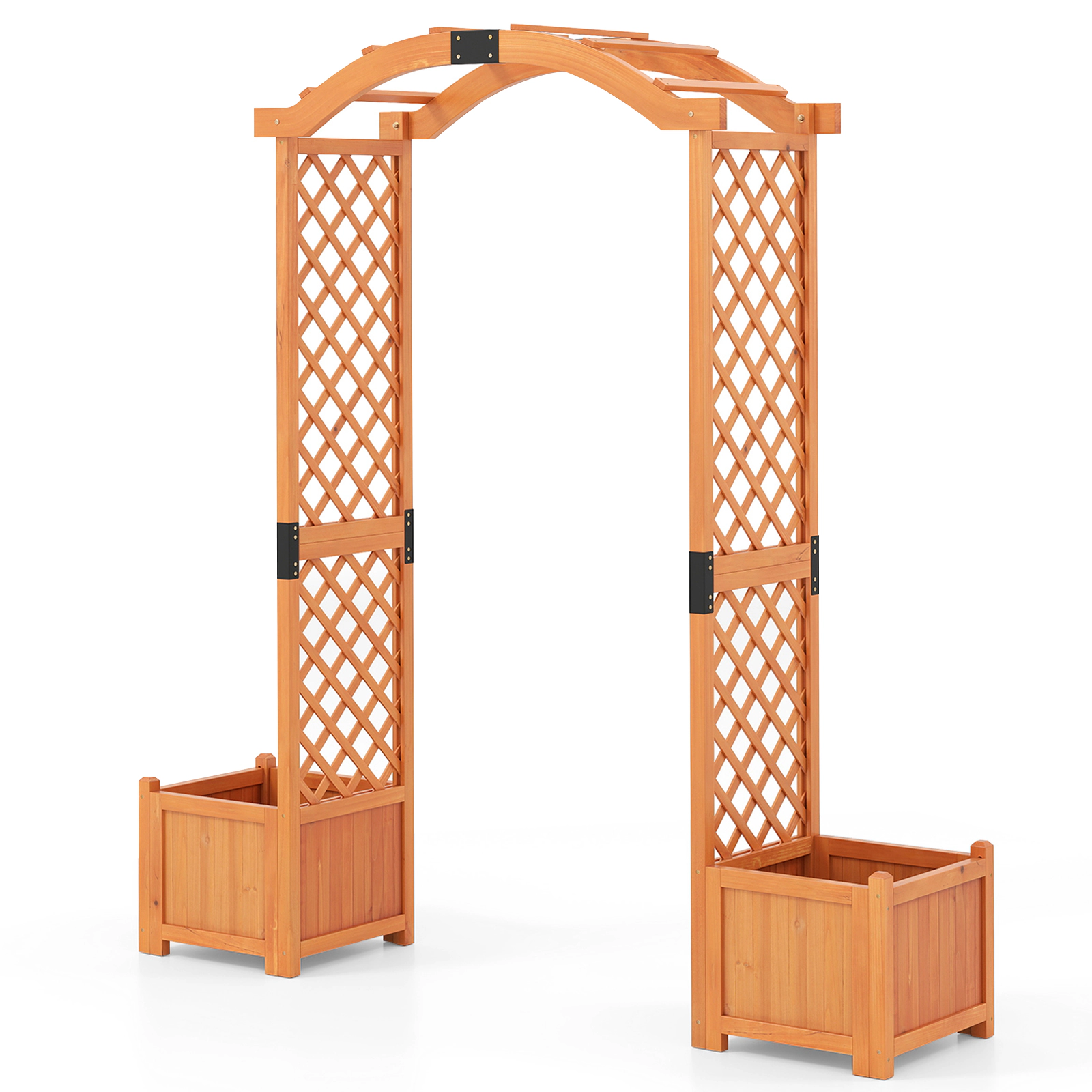 SUGIFT Orange Wooden Garden Arbor with 2 Planter Boxes and Side Trellises 73-in W 18-in D 79-in H 40-in Passage W