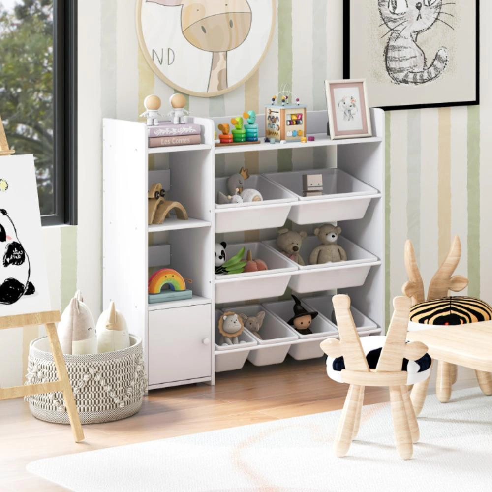 Hivvago 4-Tier Kids Toy Storage Organizer Bookshelf and Toy Storage Rack with Door-White