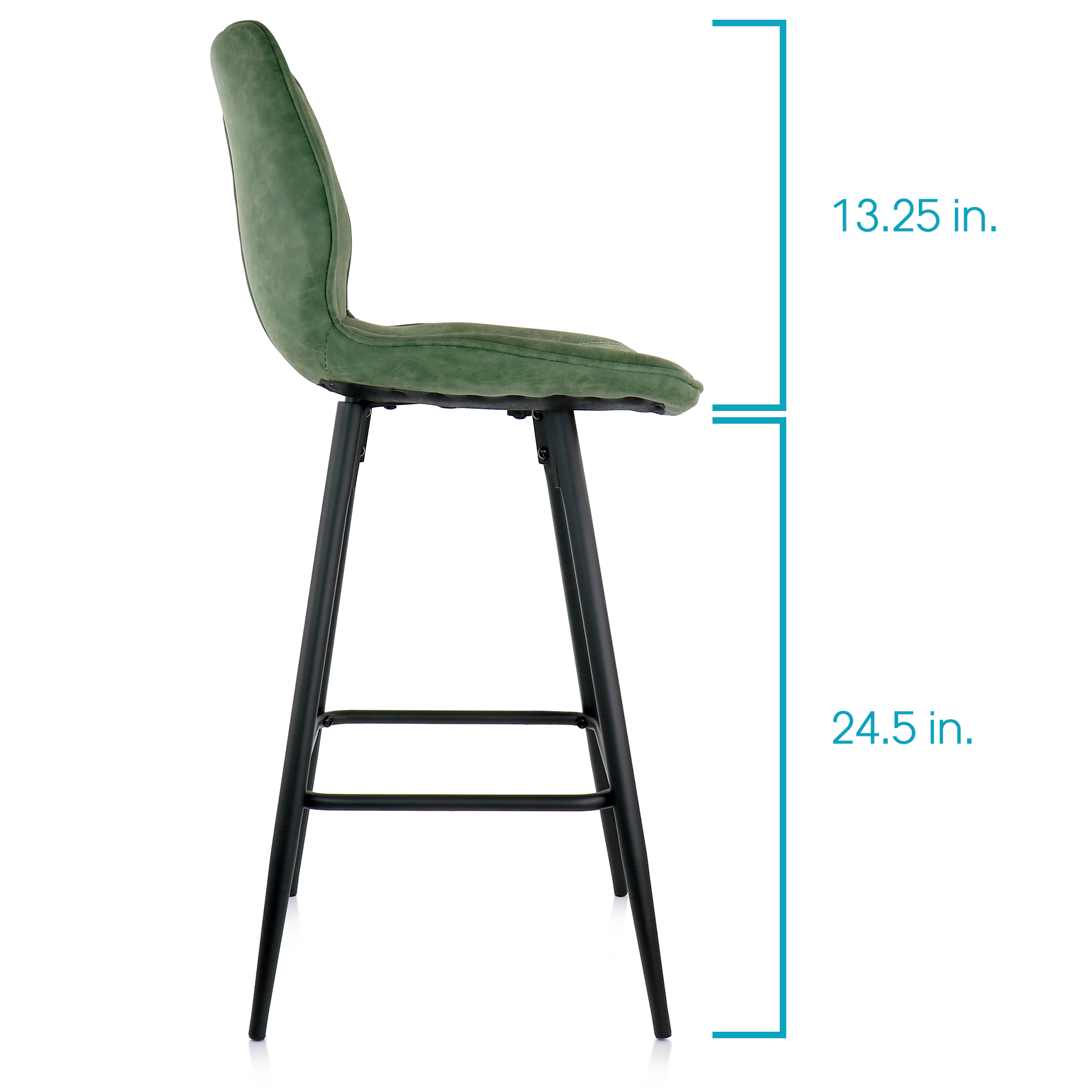 Elama 2 Piece Faux Leather Bar Chair in Green with Metal Legs