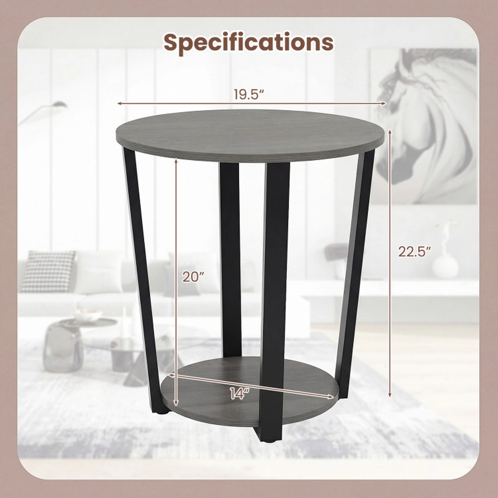 SUGIFT 2 Tier Round Chipboard Metal Frame Removable Storage Tray End Table In Oak