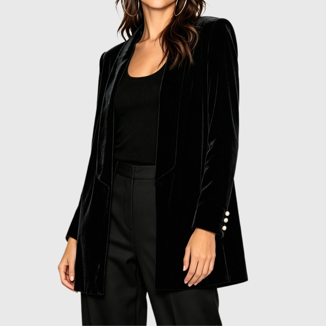 YesFashion Womens Casual Velvet Blazer Notched Lapel Open Front Business Work Office Suit Jackets