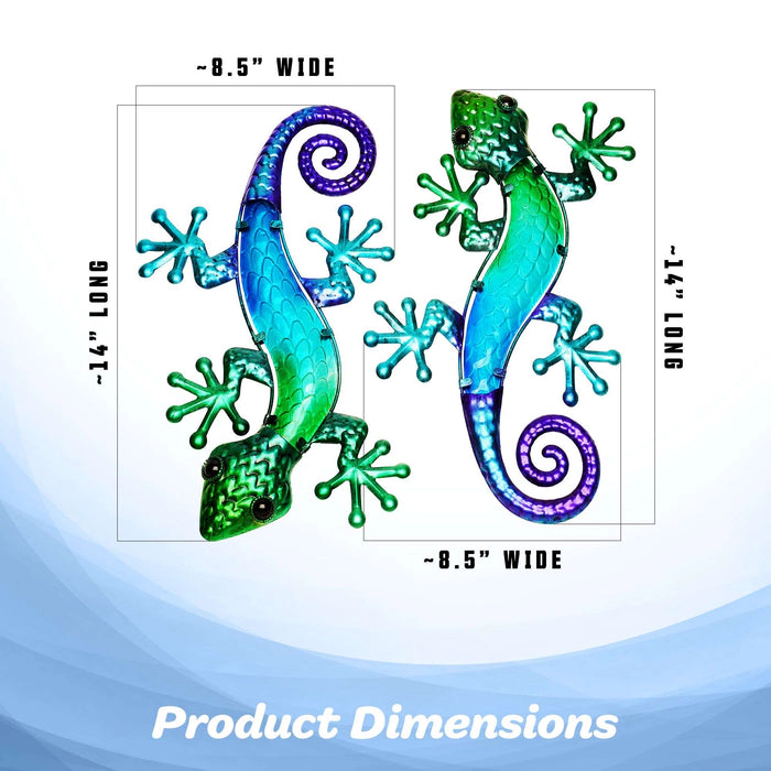 G128 Green Blue Metal Gecko Wall Art Set of 2