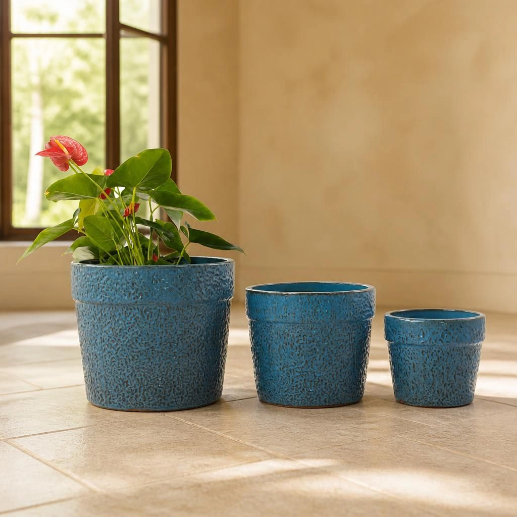WOW PIONEER Large Round Ceramic Planter Pot for Patio Deck Porch Balcony Yard Indoor Outdoor