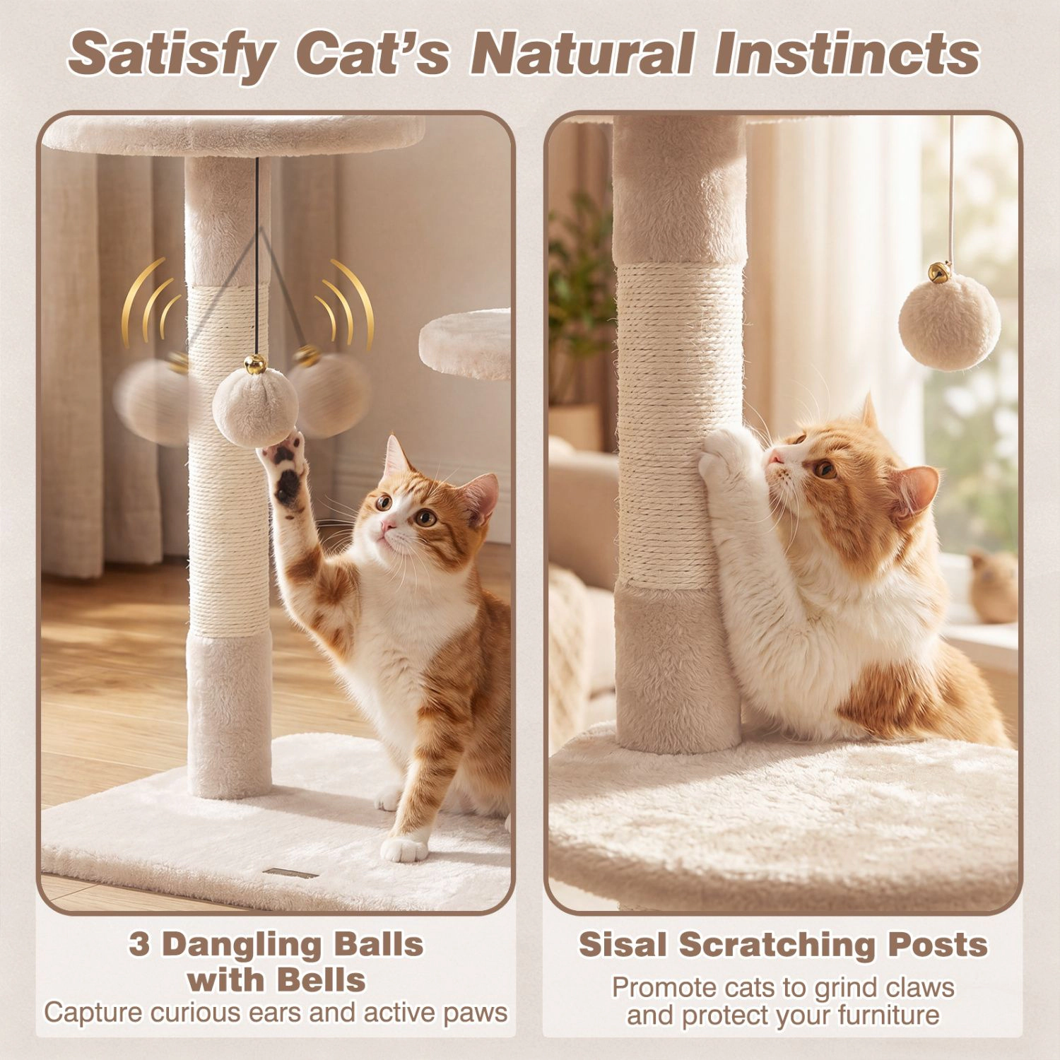 SlickBlue Adjustable Floor-to-Ceiling Cat Tree with Scratching Posts