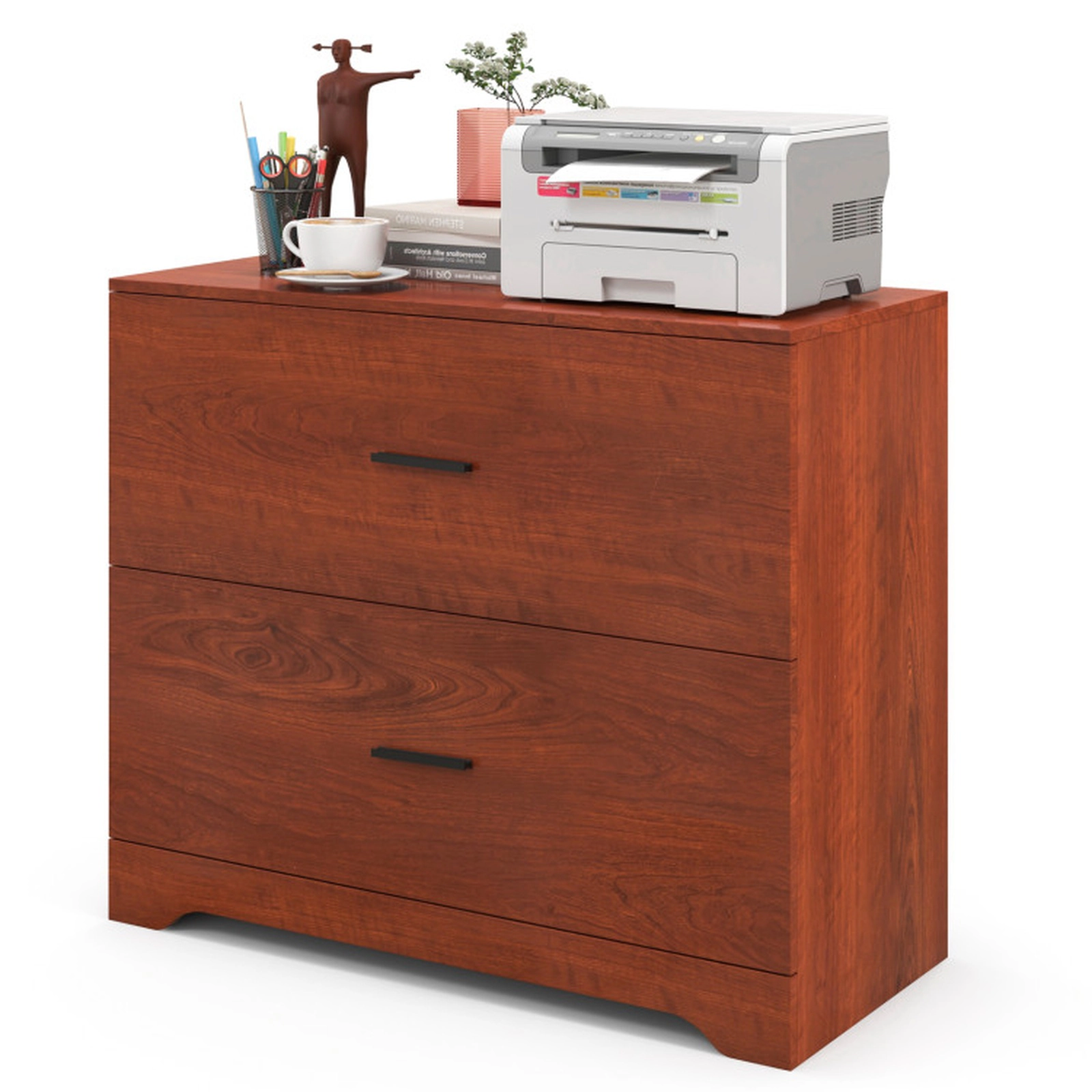 SUGIFT 2-Drawer Lateral Adjustable Steel Bars File Cabinet 35.5-in x 16-in x 30-in 220-lb Capacity Walnut