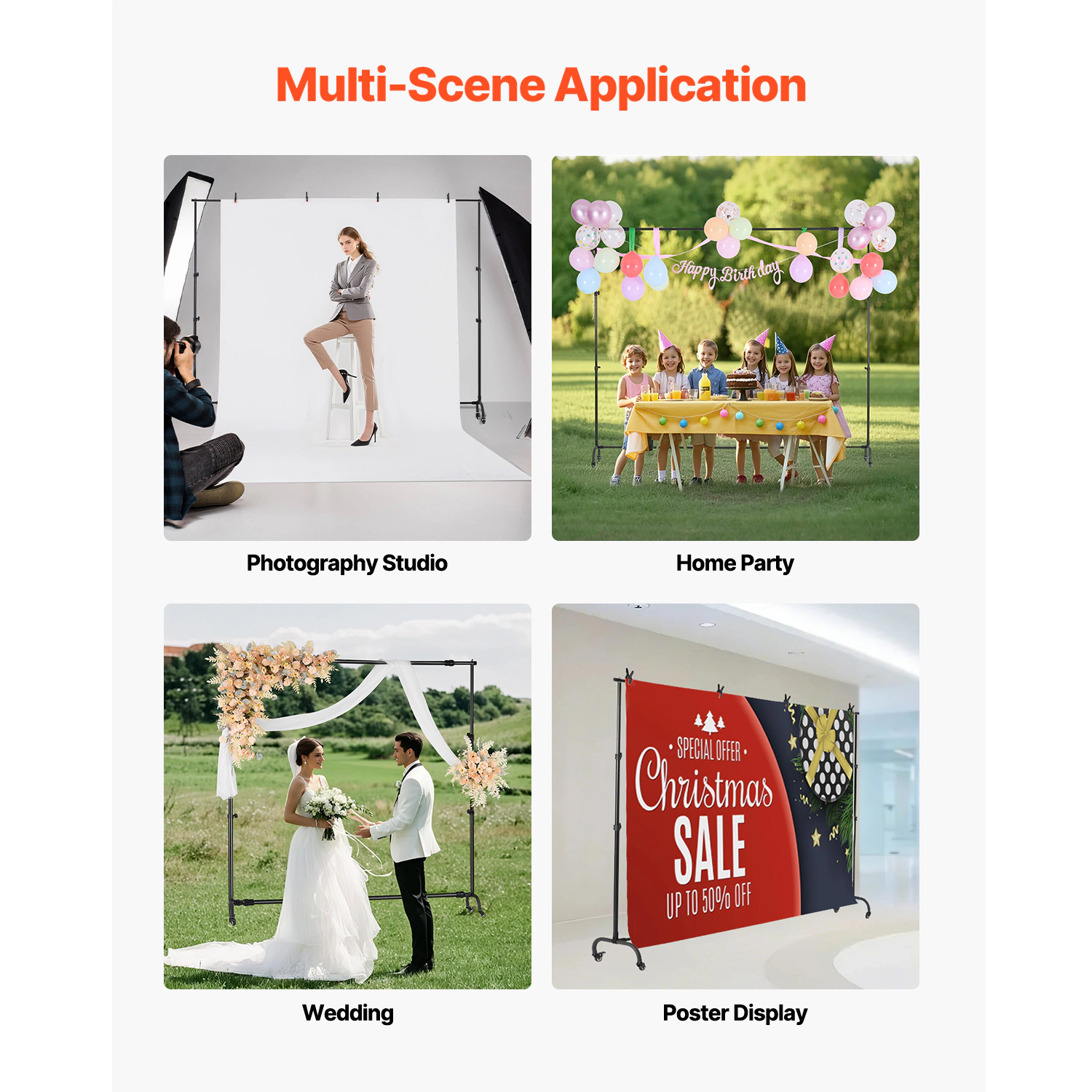 HONGGE Backdrop Stand, Adjustable Photo Backdrop Stand Kit, Background Backdrop Stand, Heavy Duty Projector Screen Stand