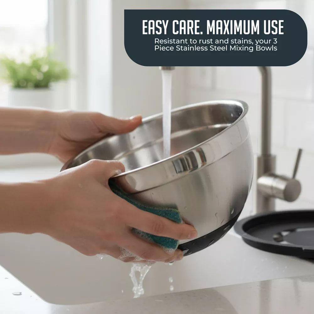 Luminuxe 5‑Piece Stainless Steel Mixing Bowls with Lids & Grater, Durable Rust‑Resistant Nonslip Nesting Kitchen Bowls