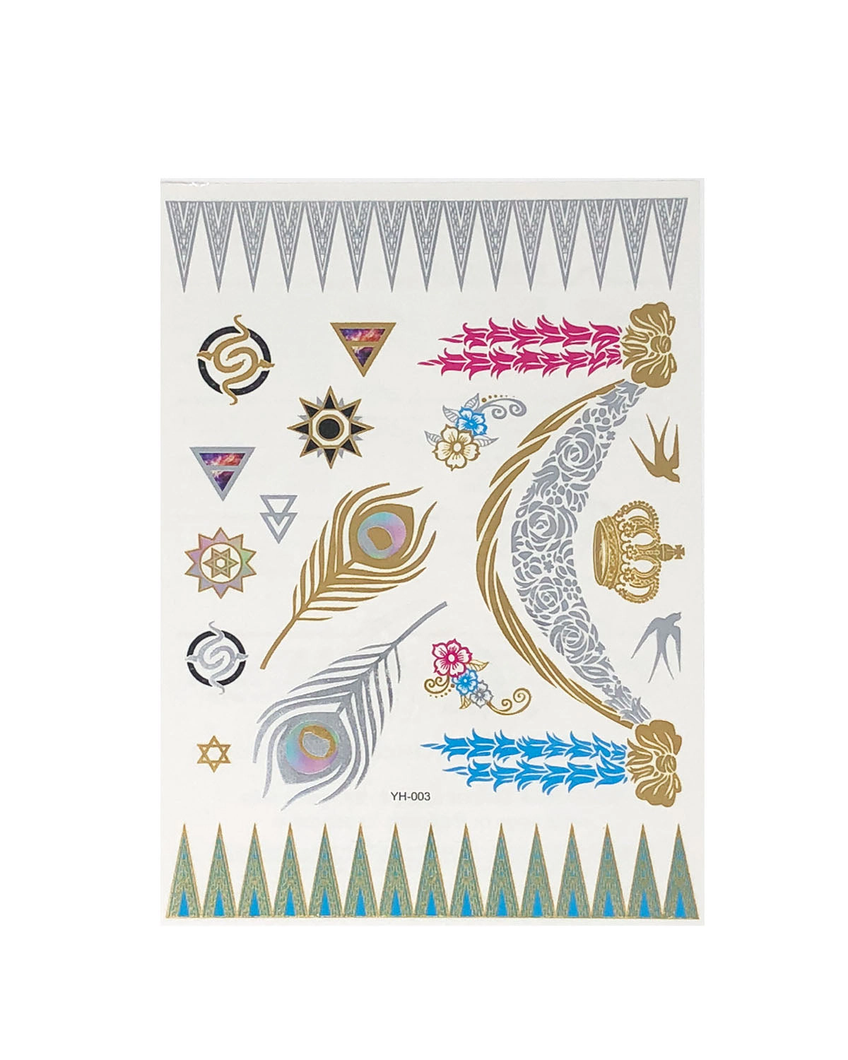 Wrapables Celebrity Inspired Temporary Tattoos in Metallic Gold Silver and Black (6 Sheets), Large
