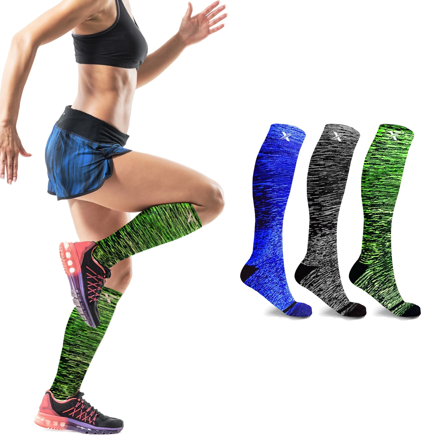 Extreme Fit Knee High Performance Compression Socks For Running, Athletics, Travel, And Pregnancy - 3 Pair