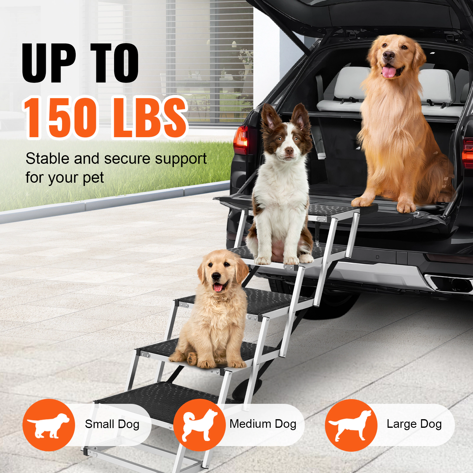 HONGGE Dog Stair for Cars Wide Dog Car Steps Folding Dog Car Ramp with Nonslip Surface Portable Pet Steps Lightweight