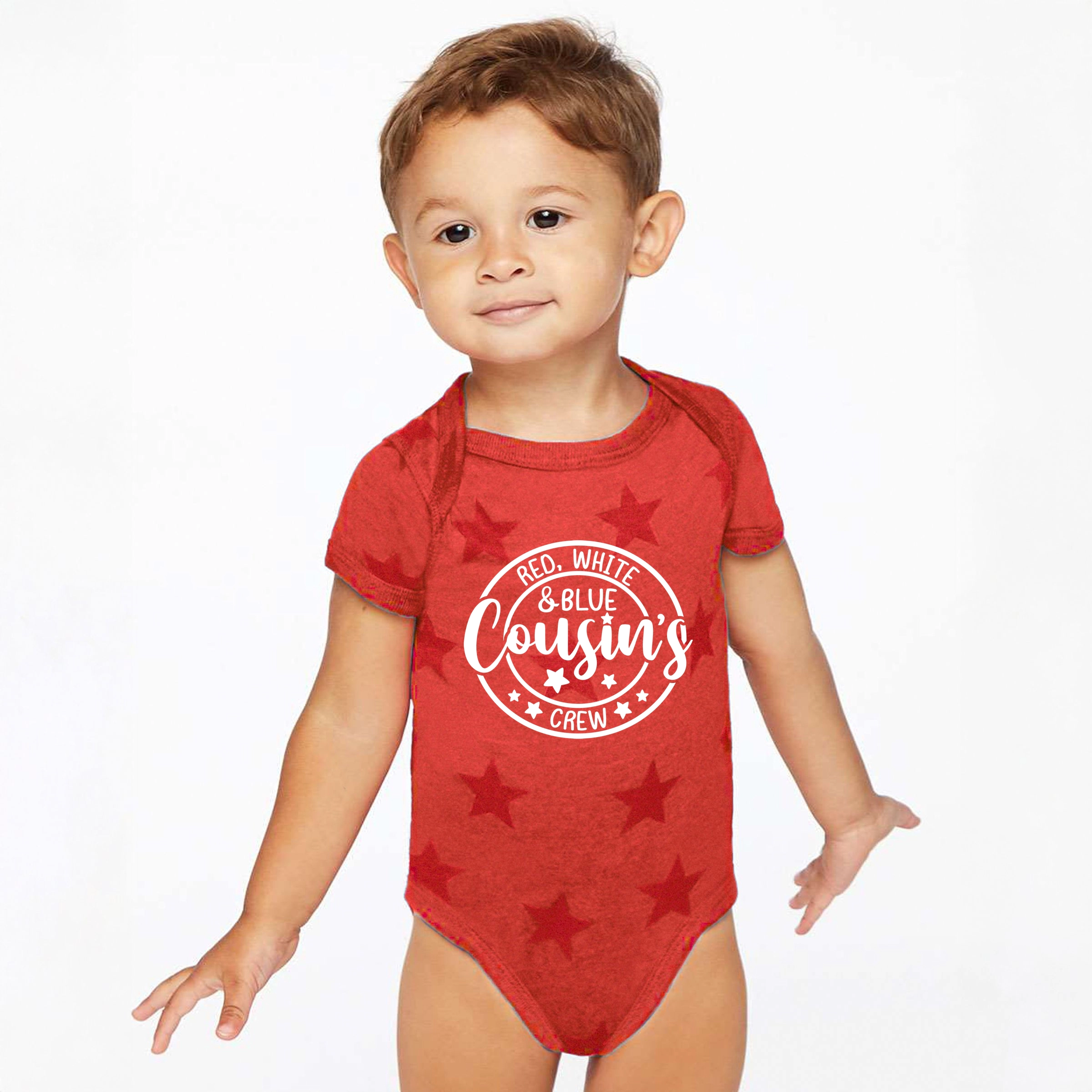 The Juniper Shop - Red White And Blue Cousin's Crew Baby Short Sleeve Star Bodysuit