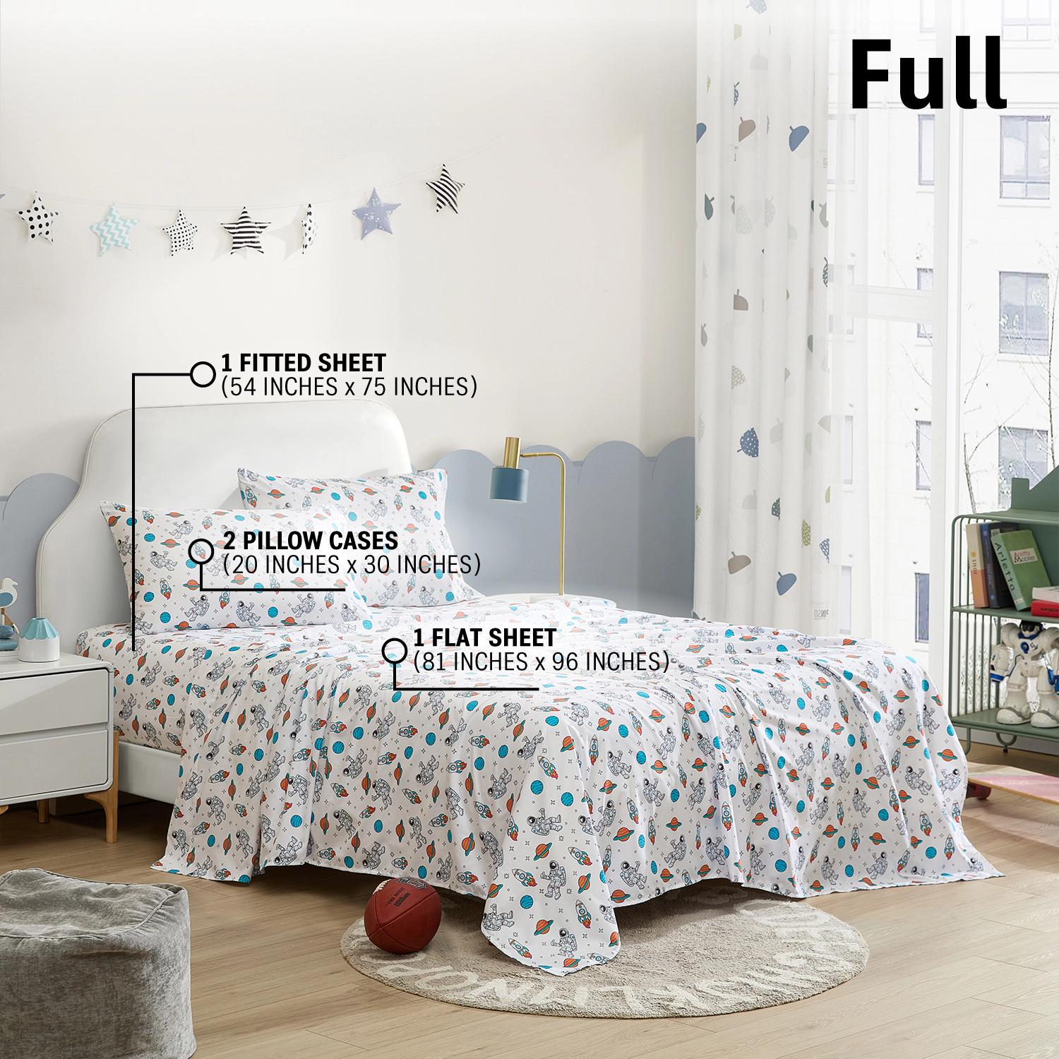 HLC.ME UFO Space Printed Boys Bed Sheets Set - Wrinkle Resistant & Ultra Soft Fits Mattresses up to 15 Inches Deep
