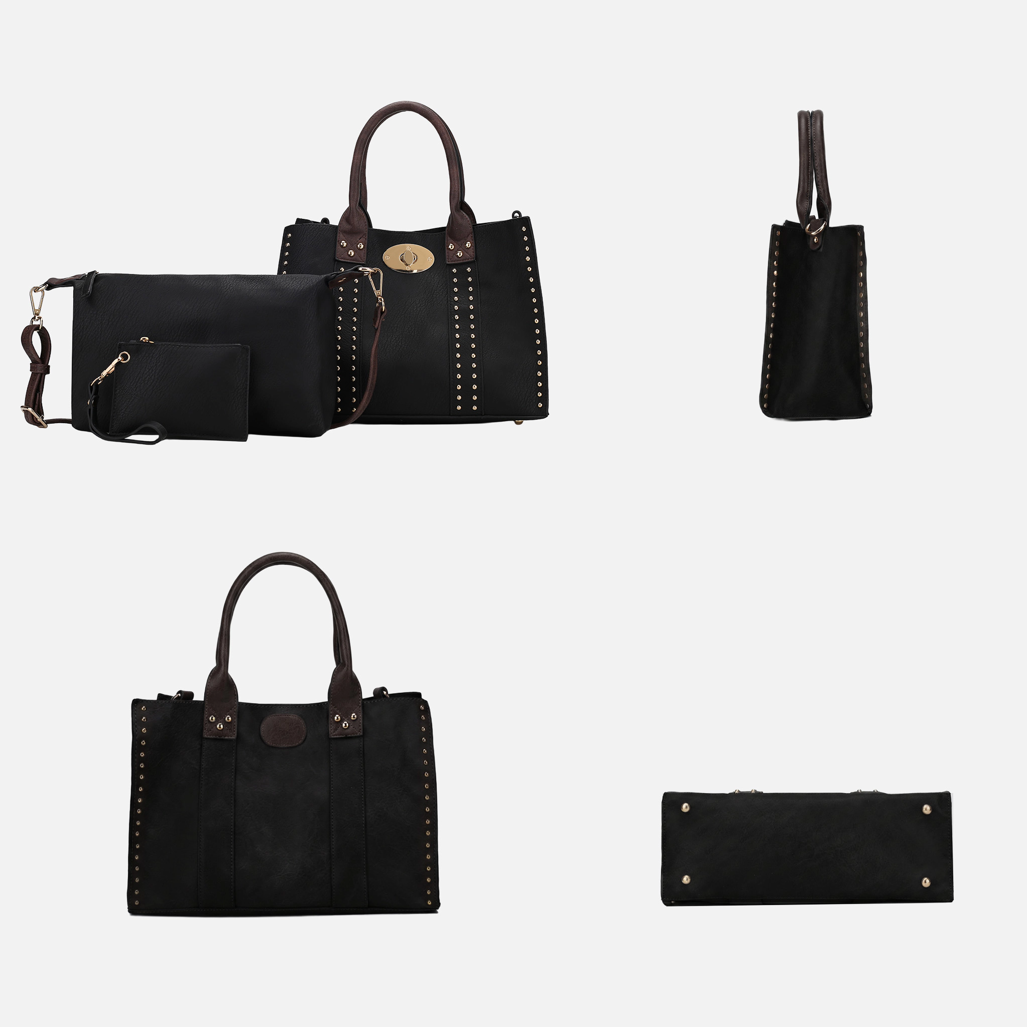 Mia K Collection Black Vegan Leather Satchel with Removable Pouch and Coin Purse