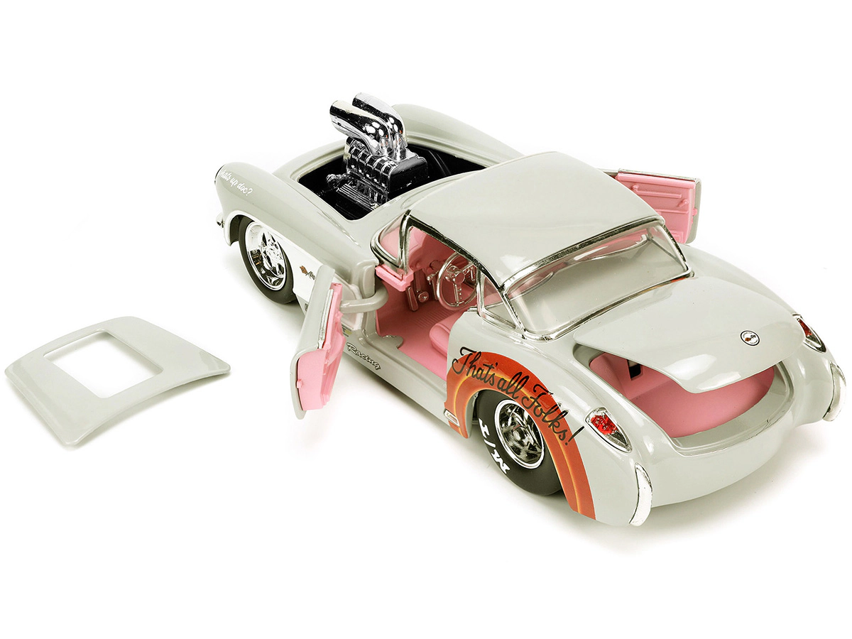 Jada Collectible 1957 Chevrolet Corvette Beige With Pink Interior Bugs Bunny Figure "Looney Tunes" "Hollywood Rides"