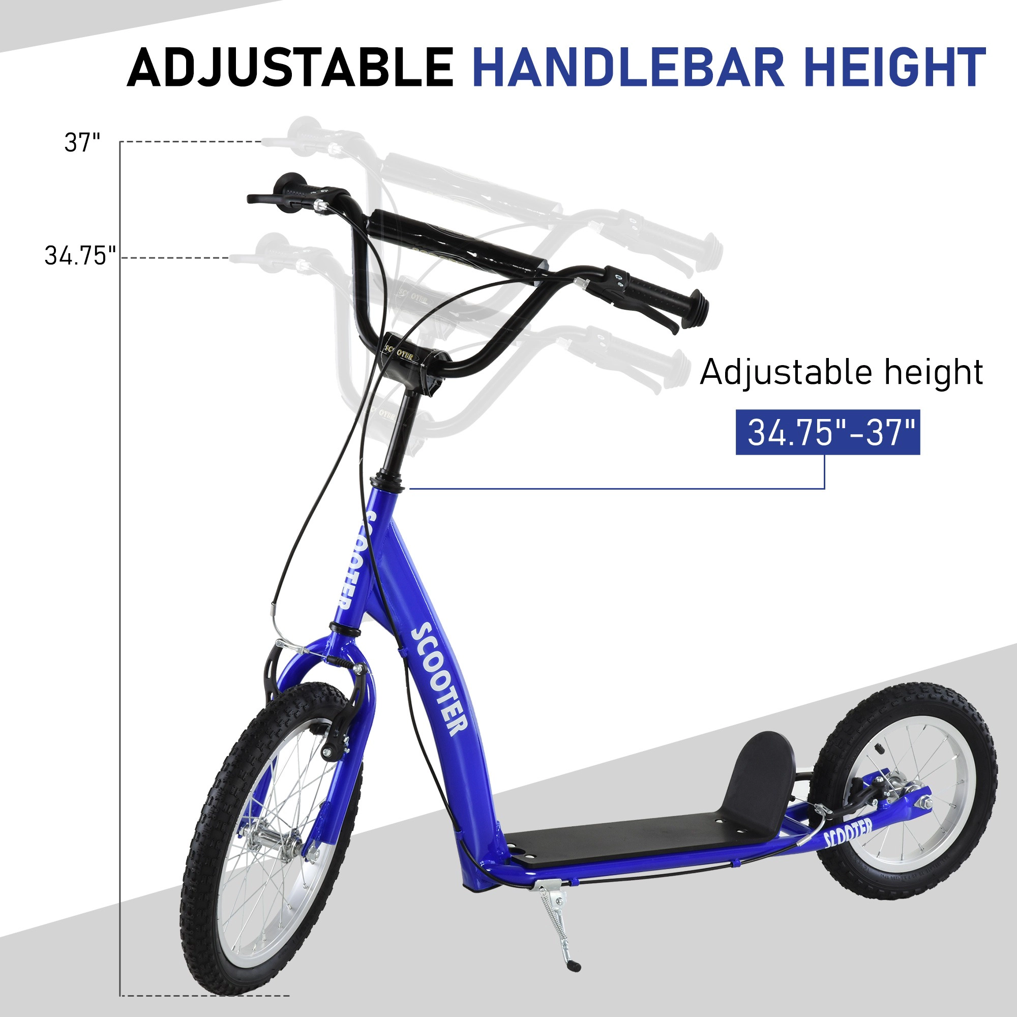 HONGGE Youth Scooter Kick for Kids 5+ with Adjustable Handlebar Front and Rear Dual Brakes Inflatable Wheels