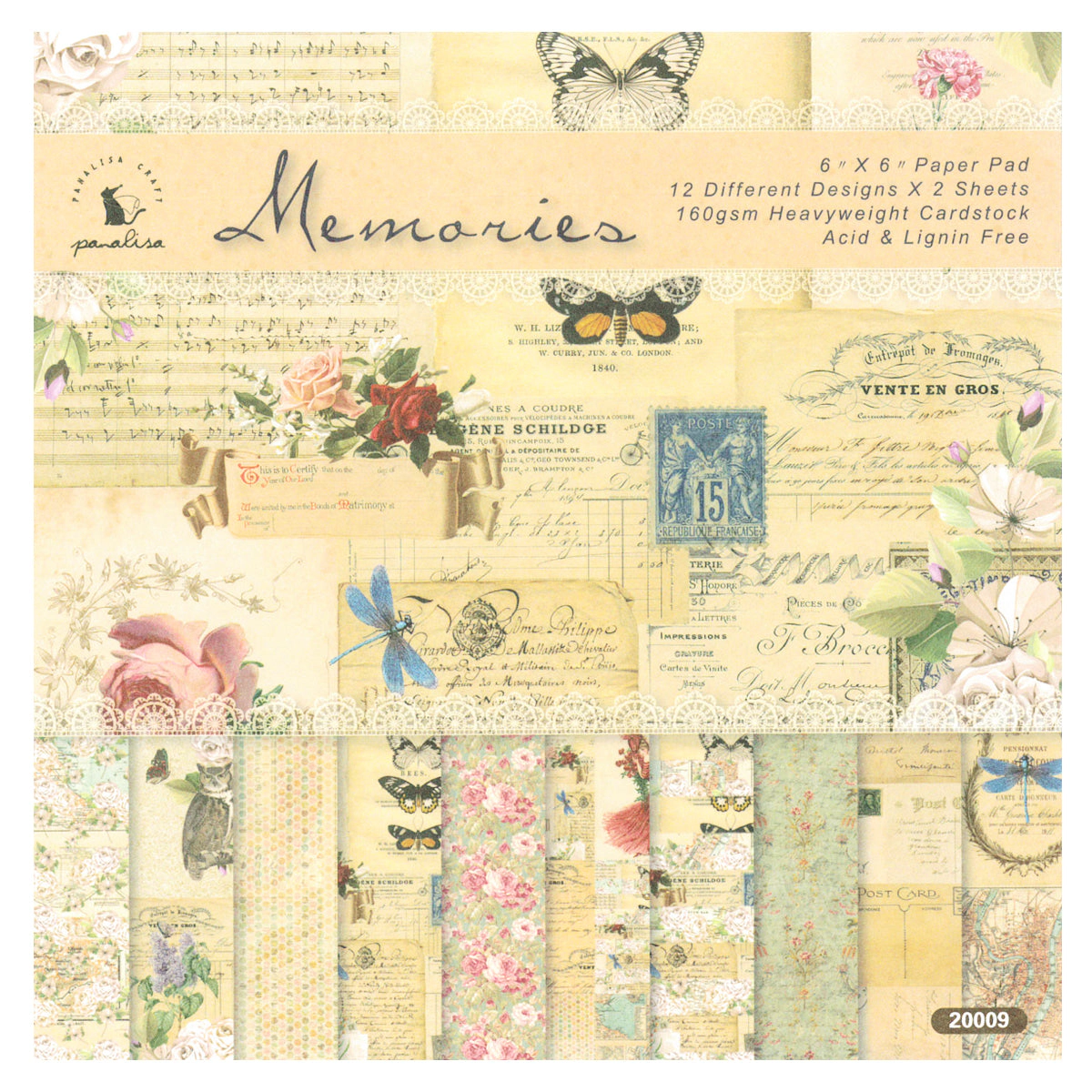 Wrapables 6x6 Decorative Single-Sided Scrapbook Paper for Arts & Crafts, Scrapbooking, Butterflies & Floral Theme