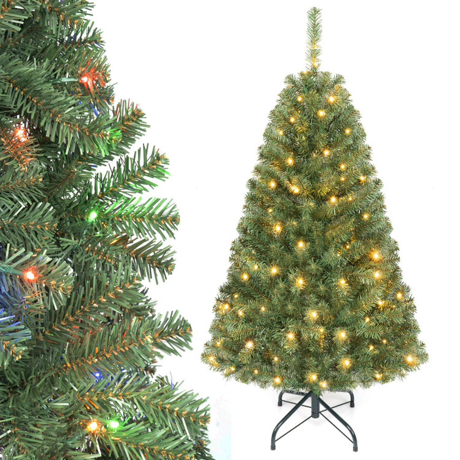 SUGIFT 4 ft Pre-Lit Artificial Christmas Tree with 2 Lighting Colors 11 Lighting Modes and Folding Metal Stand Green