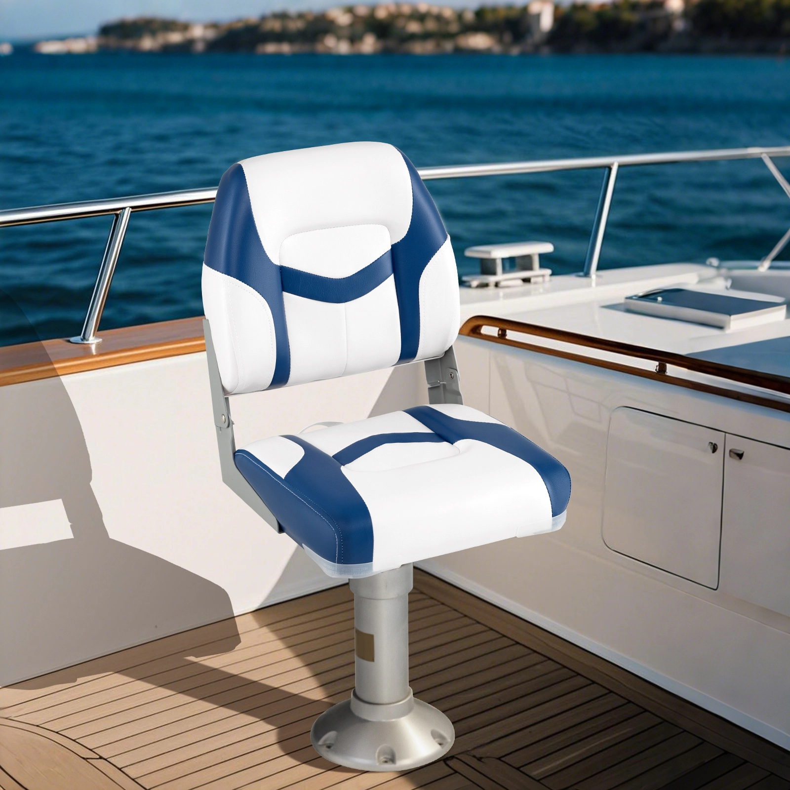 SUGIFT 2-Pack Blue Folding Boat Seats with Aluminum Hinges 16.5-in W 19.5-in D 20-in H 330-lb Seat Capacity