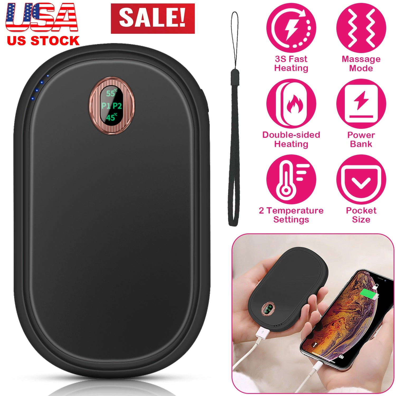 GBruno Rechargeable Hand Warmer With Digital Display