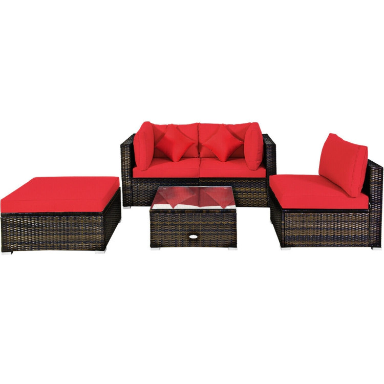 Hivvago 5 Pieces Outdoor Patio Rattan Furniture Set Sectional Conversation With Cushions