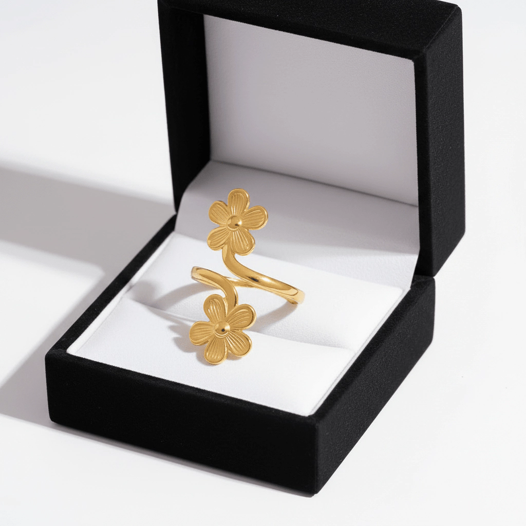 DressAtR Women's Flower 18K Gold Plated Adjustable Ring