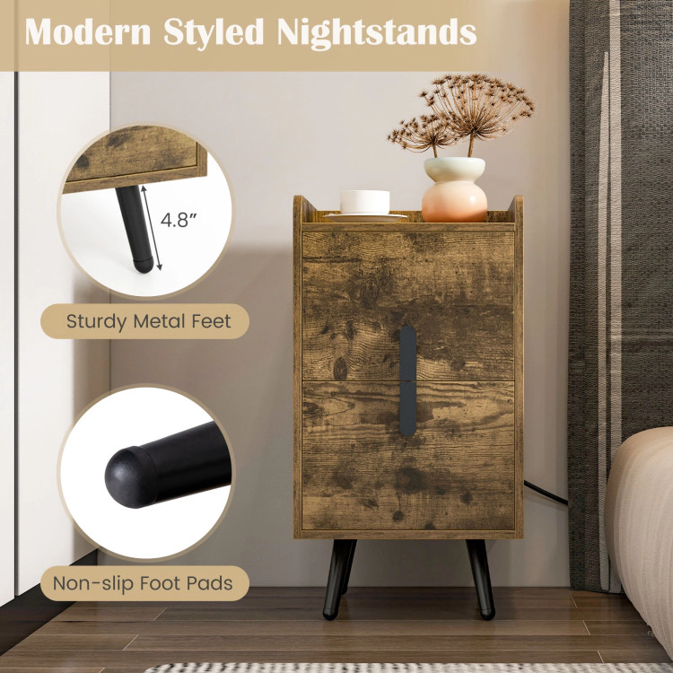 Hivvago Nightstand Side Tables with 2 Drawers and USB Ports