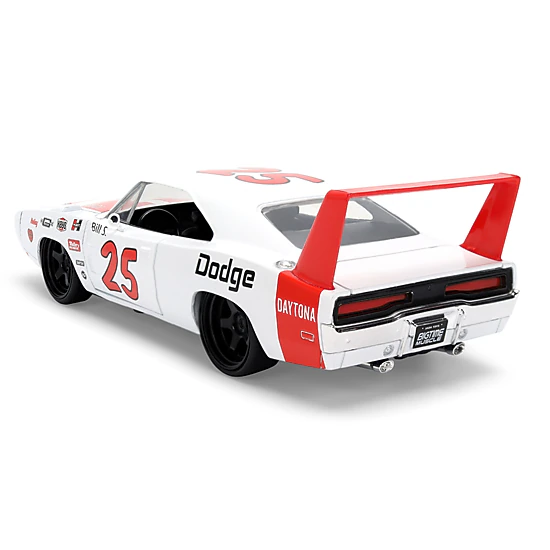 Jada 1969 Dodge Charger Daytona #25 White With Red Stripes "Bigtime Muscle" Series 1/24 Diecast Model Car By Jada