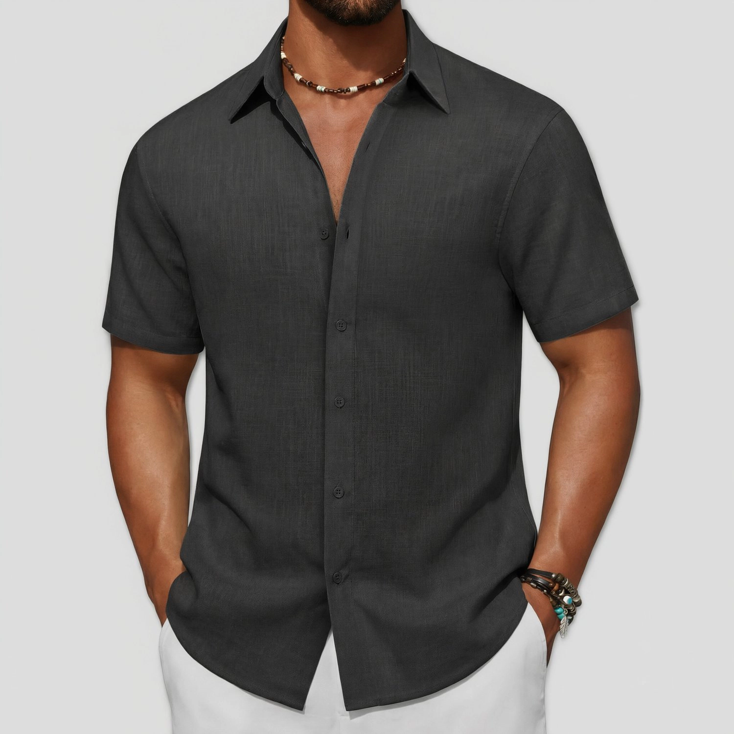 COOFANDY Mens Short Sleeve Button Down Shirts  Lapel V Neck Casual Loose Tops
