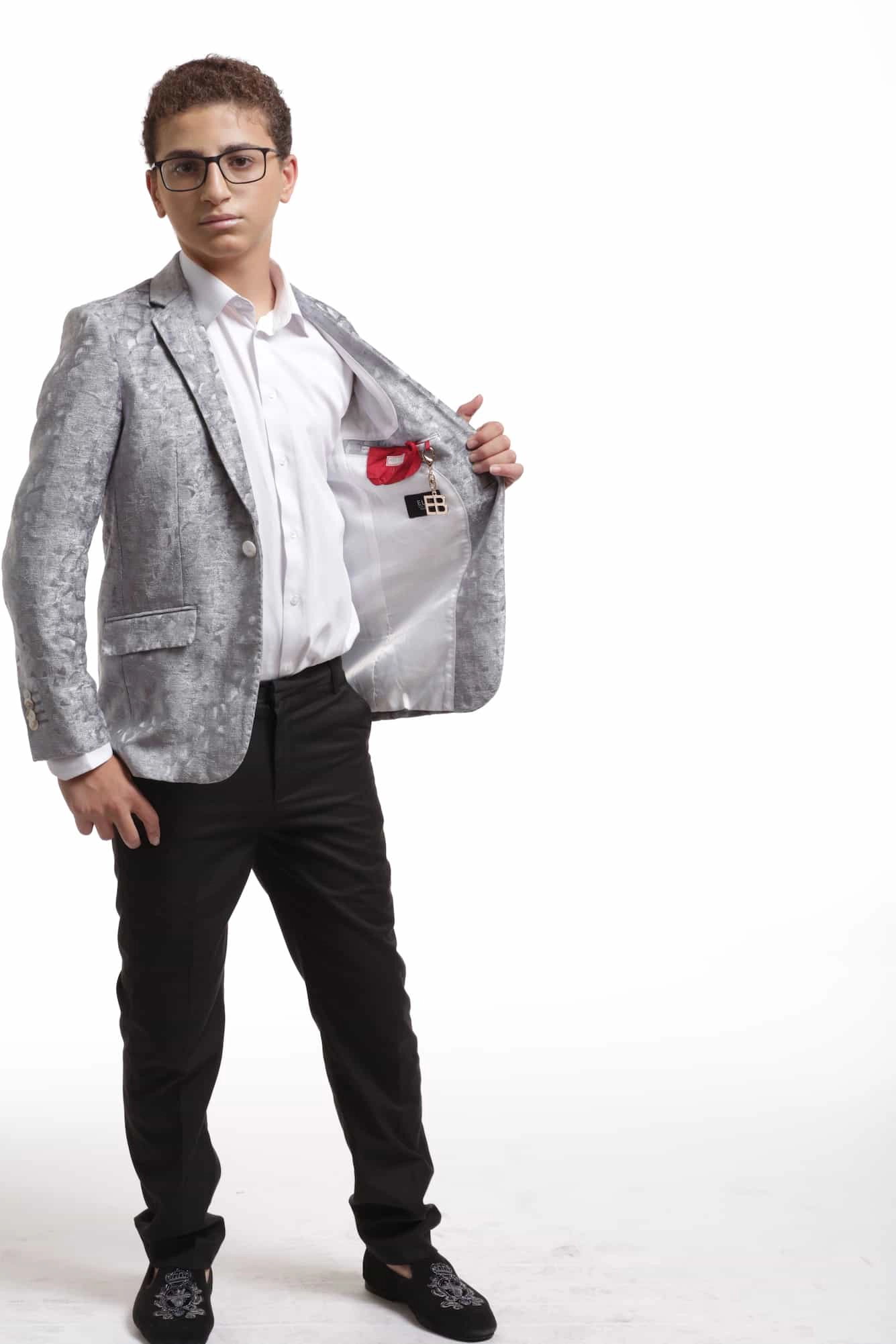 Elie Balleh Boys Slim Fit Crushed Velvet Blazer Jacket