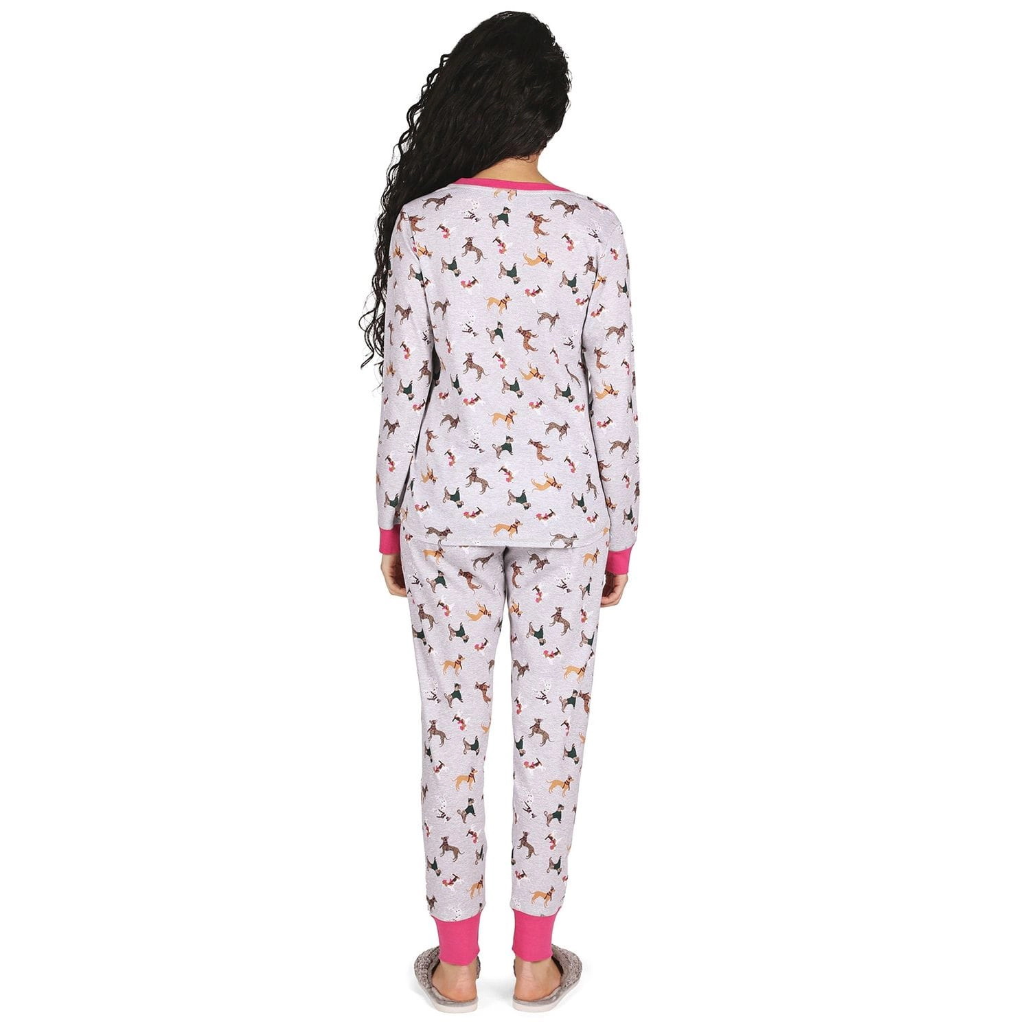 MeMoi Women's Henley Cotton-Rich Pajama Set with Dog Print