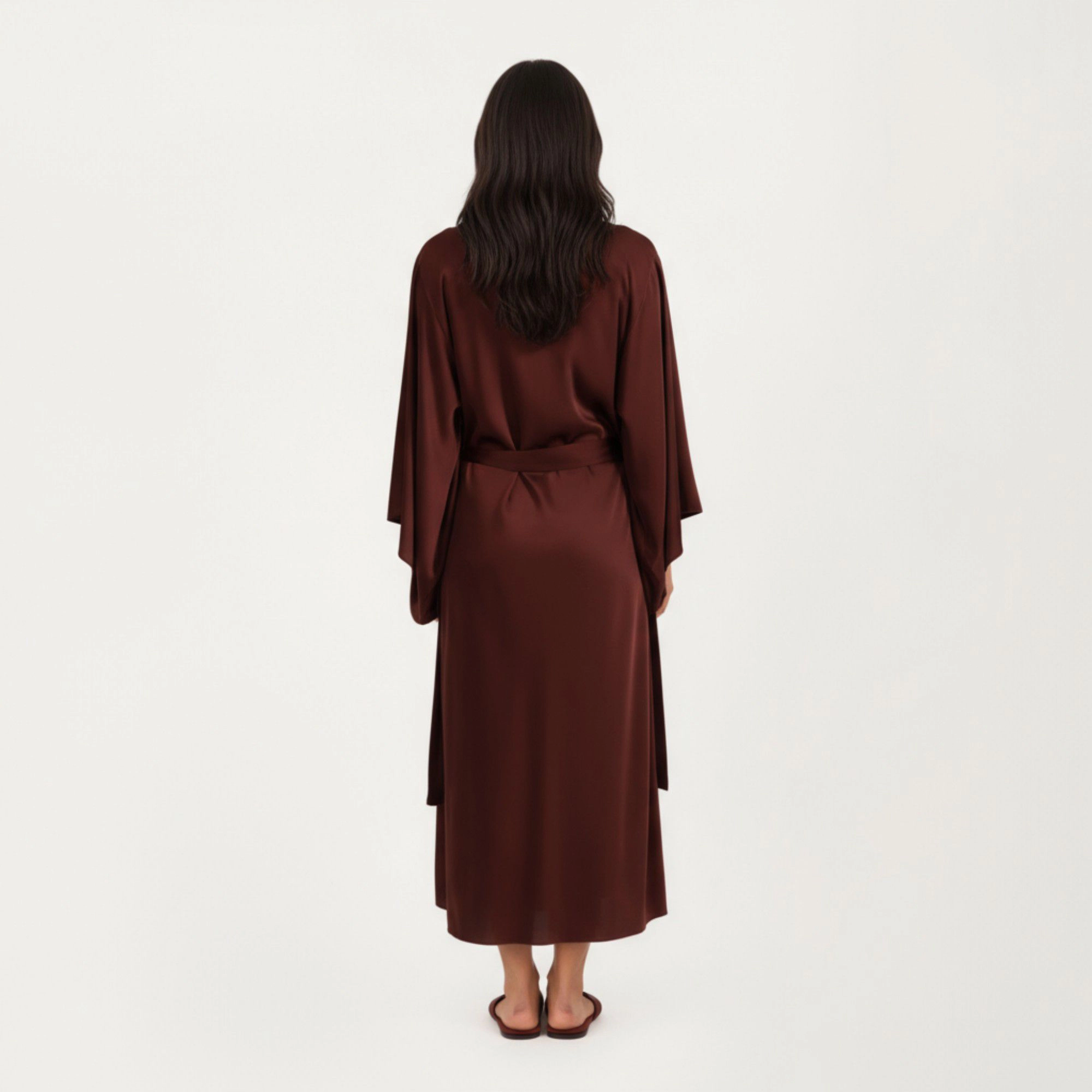 Anna-Kaci Women's 2-Piece Satin V-Neck Slip Dress with Matching Long Drape Robe