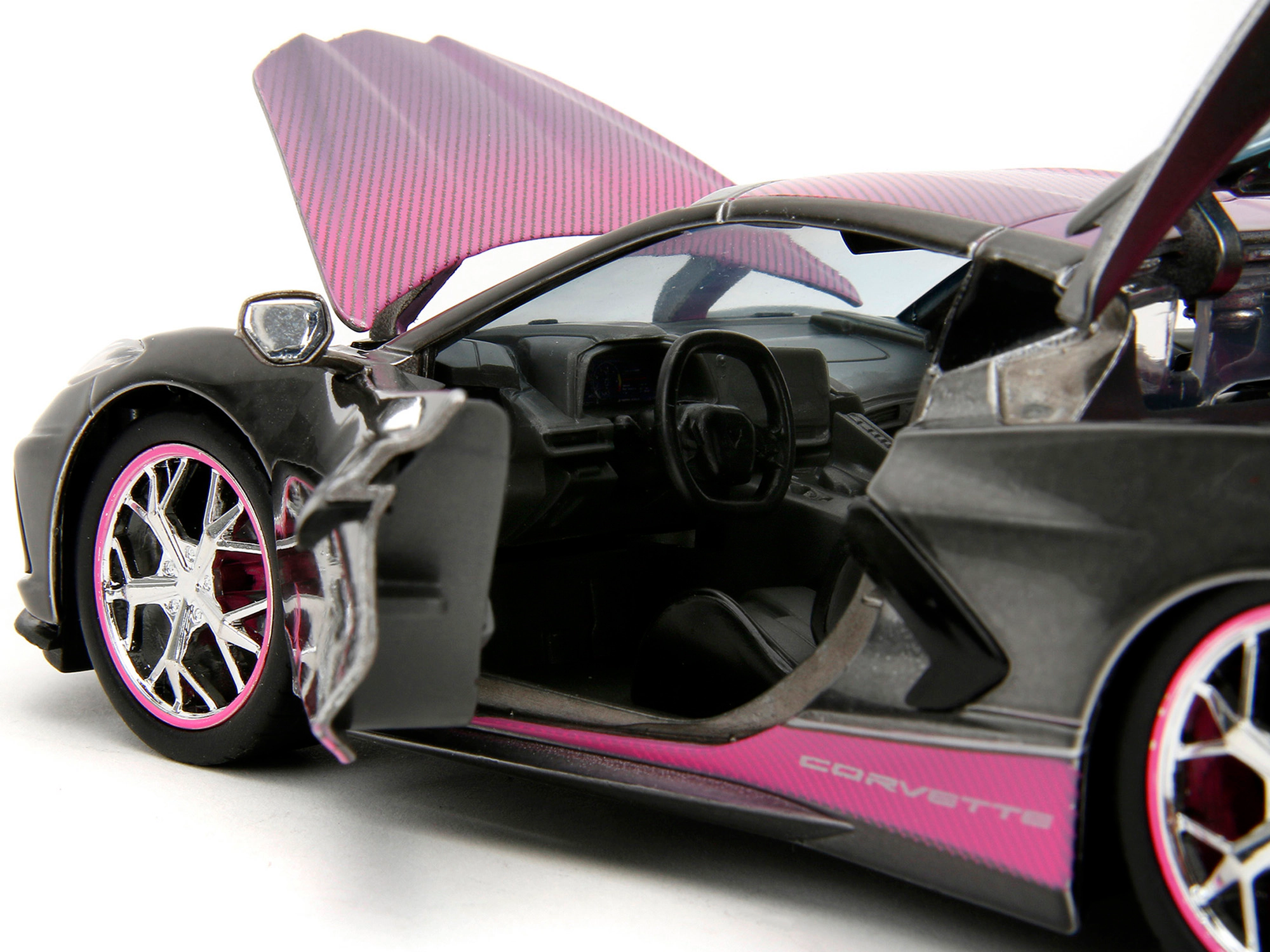 Jada 2020 Chevrolet Corvette Stingray Gray Metallic with Pink Carbon Hood and Top "Pink Slips" Series 1/24