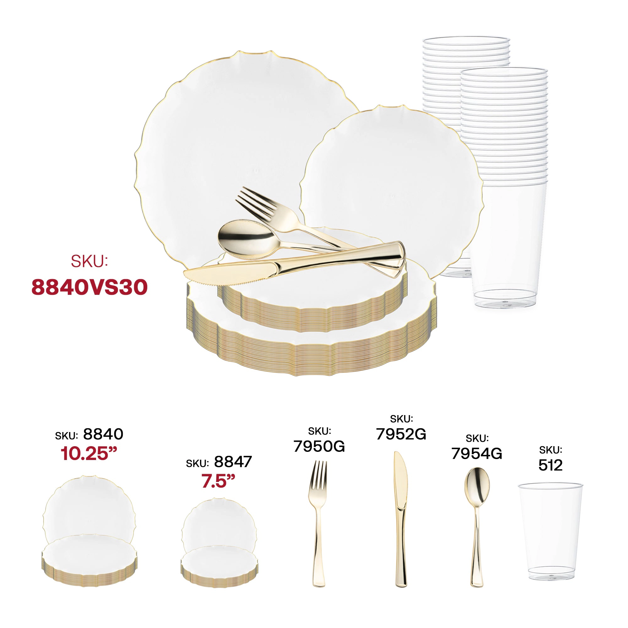 Smarty Had A Party Clear with Gold Rim Round Lotus Plastic Wedding Value Set