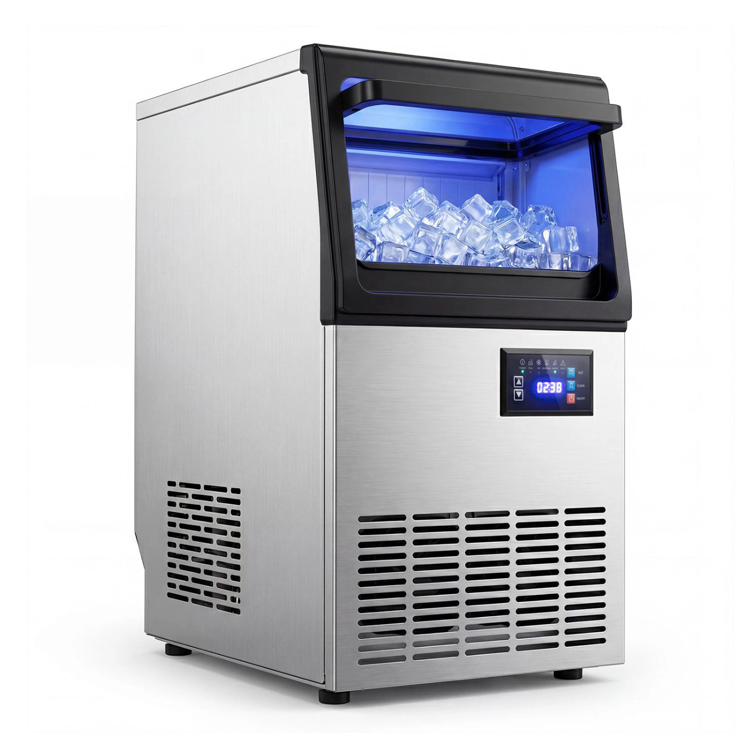 SlickBlue Black Silver Stainless Steel Ice Machine, 80 Lbs Daily
