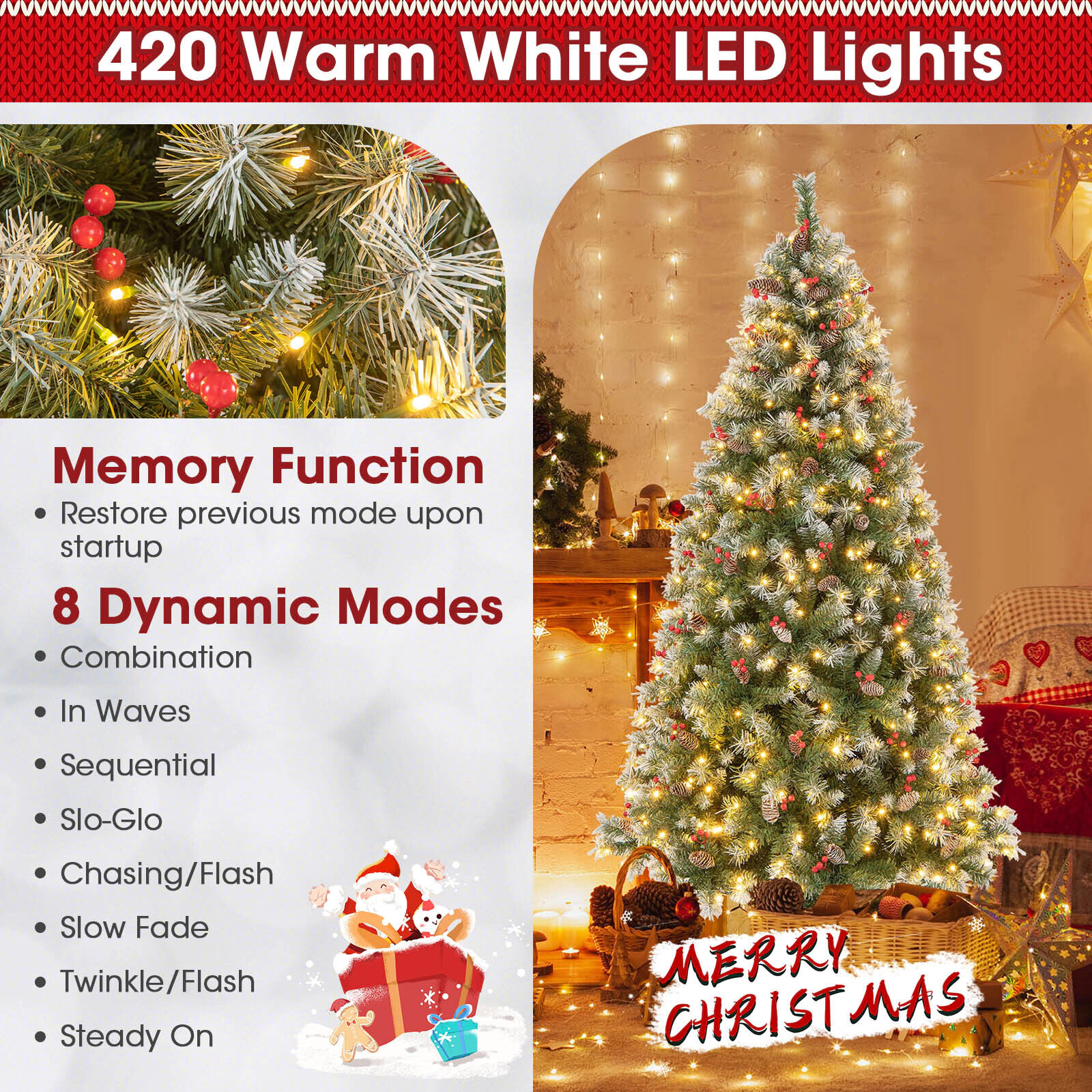 SlickBlue Artificial Christmas Tree with Warm White LED Lights