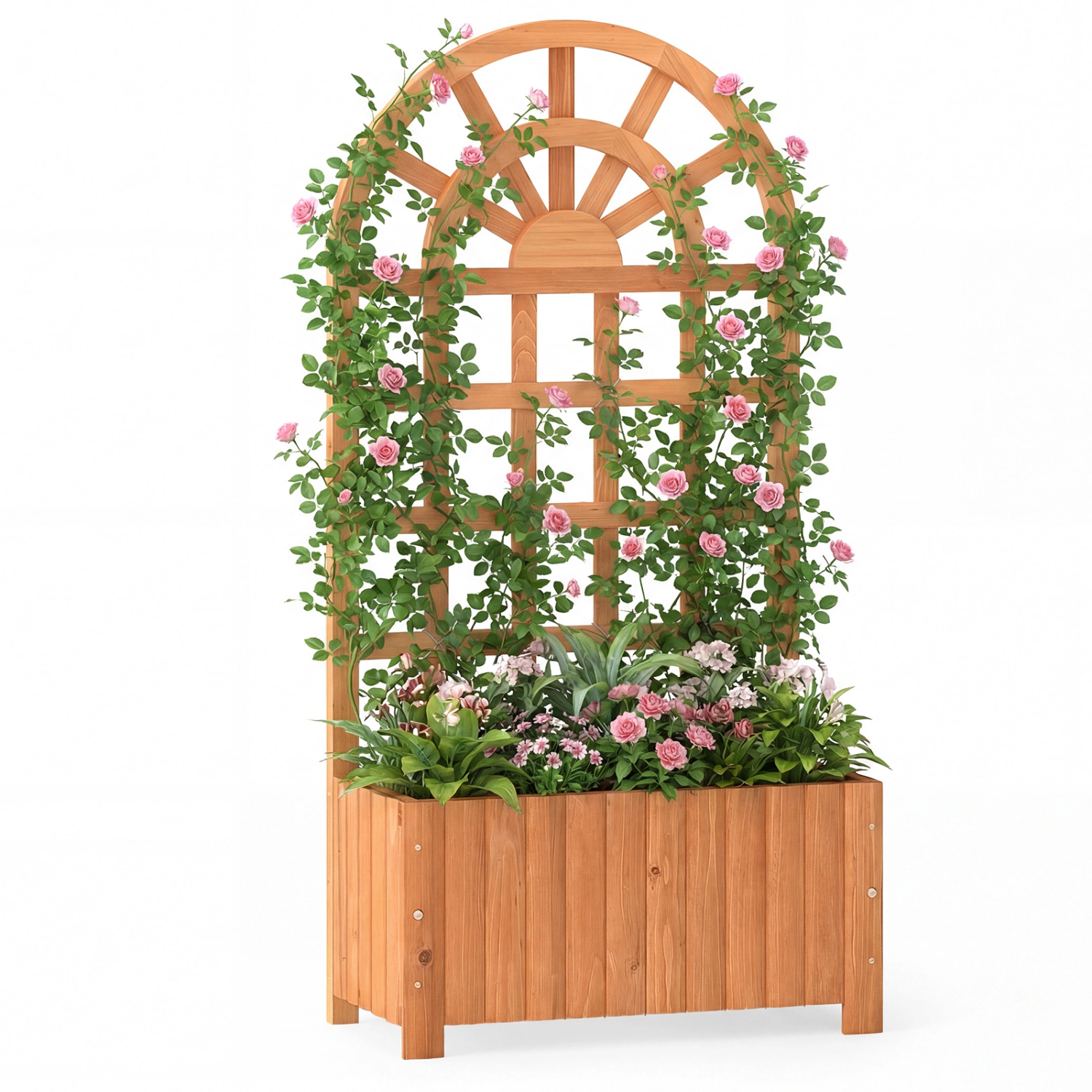 LJG Wooden Raised Garden Bed with Trellis 48 Inch Outdoor Screen