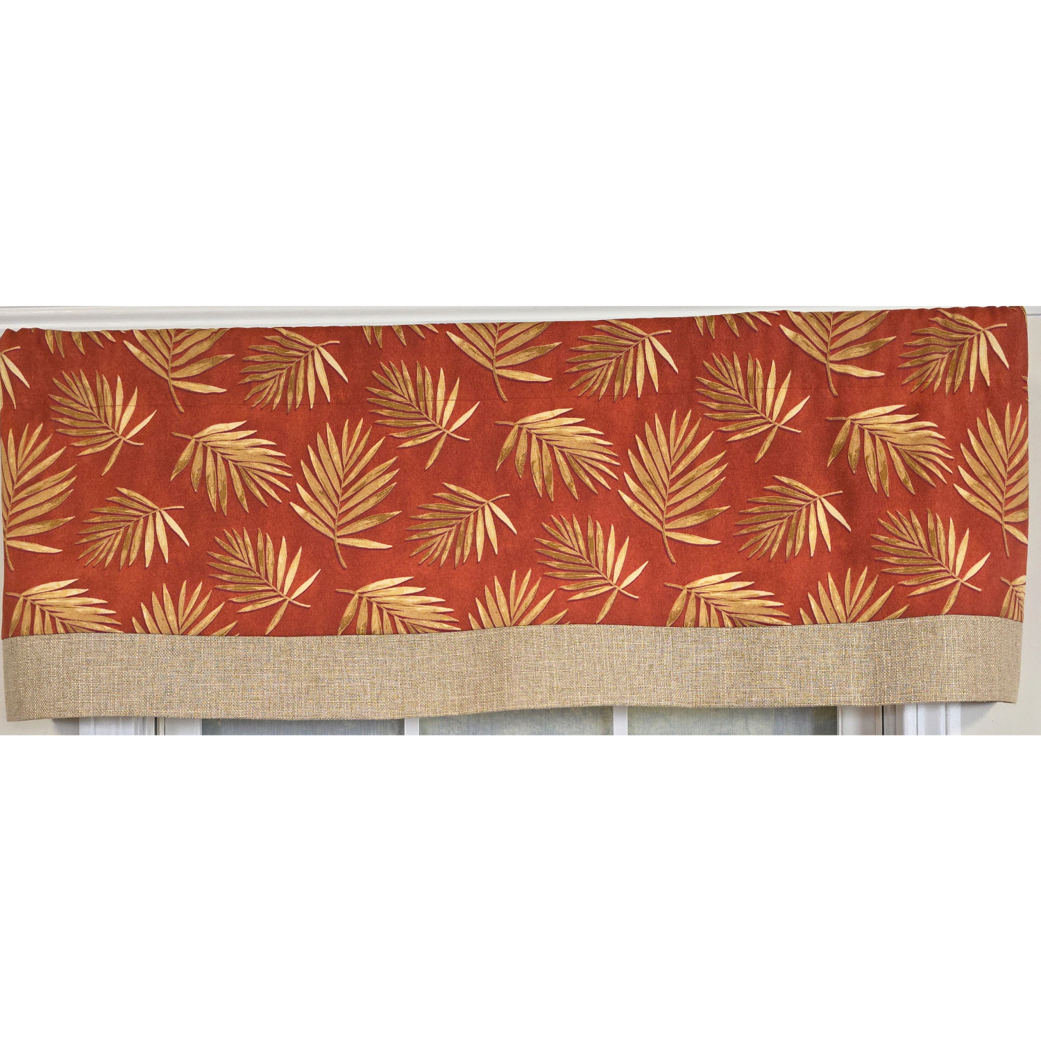 RLF Home 100% Cotton Hawthorn Banded With Poly/Cotton Ivory lining Rod Pocket Valance 50" x 17" Red