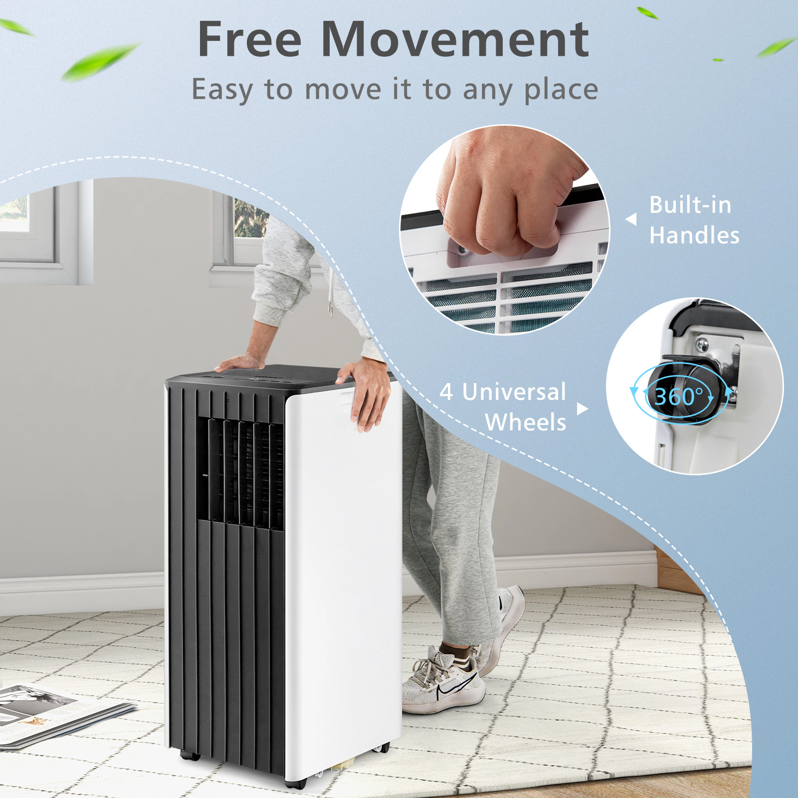SlickBlue 8000 BTU Portable Air Conditioner with 3 Modes and Remote