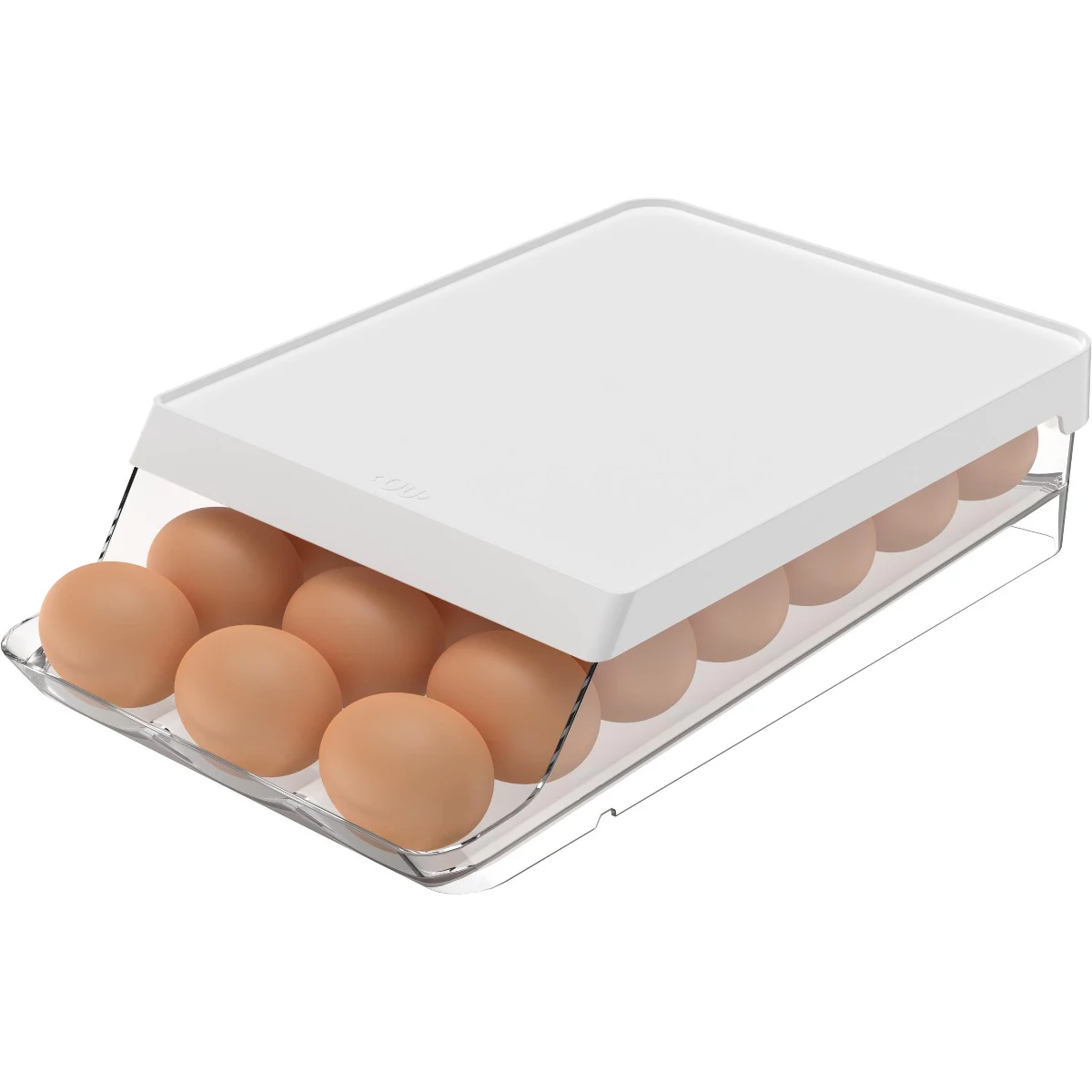 OU Egg Holder for Fridge, BPA Free Rolling Egg Organizer, Clear Stackable Refrigerator Storage Container for Kitchen