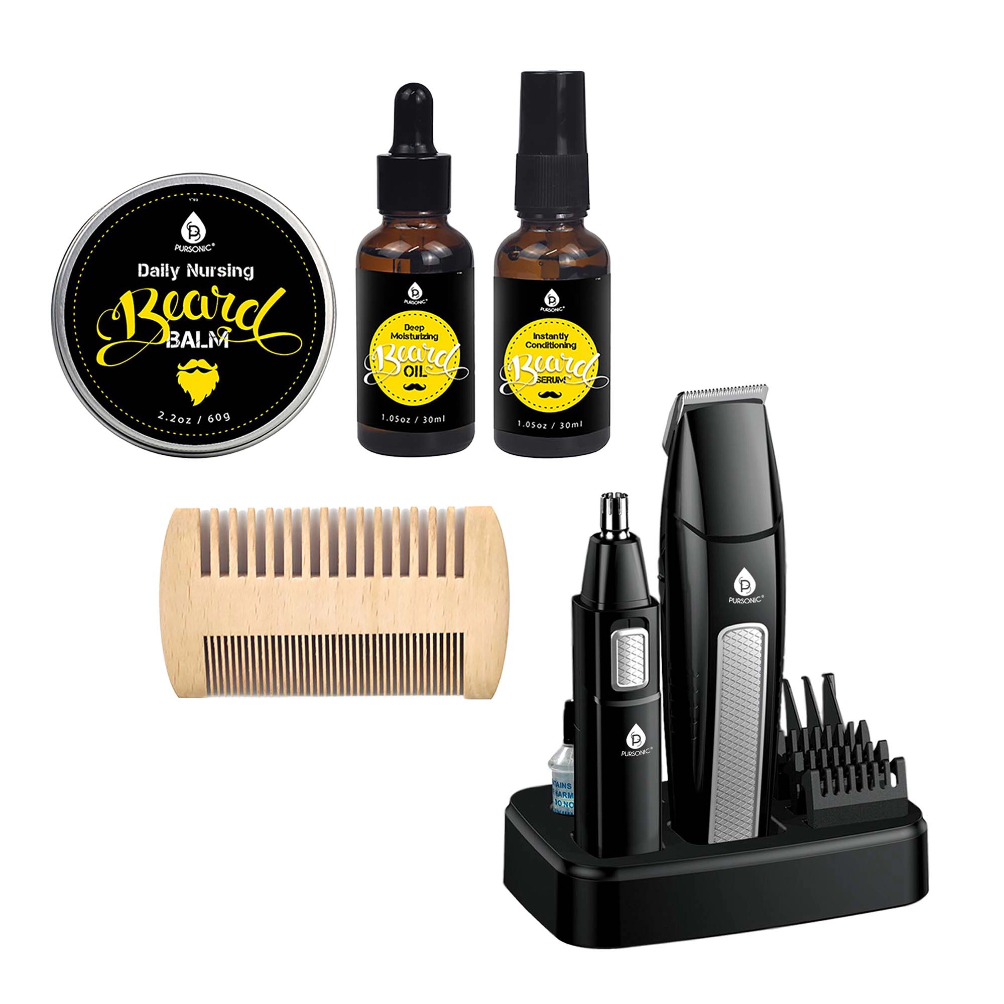 Pursonic Mario Lopez Men's Grooming Bundle: 10-Piece Hair & Beard Trimming Kit & Beard Care Set