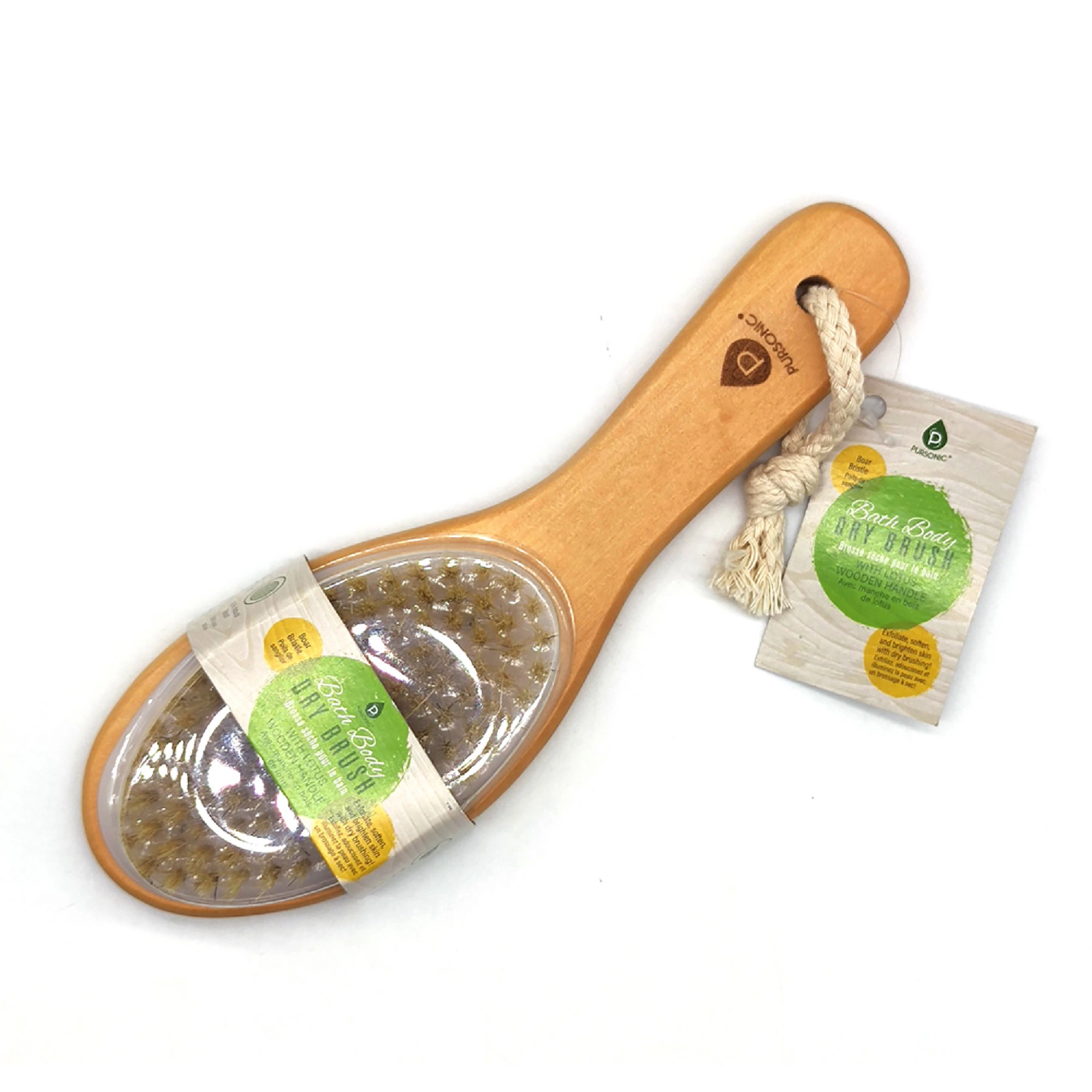 Pursonic Unisex Eco-Friendly Exfoliating Bamboo Bath Body Brush with Long Lotus Wooden Handle