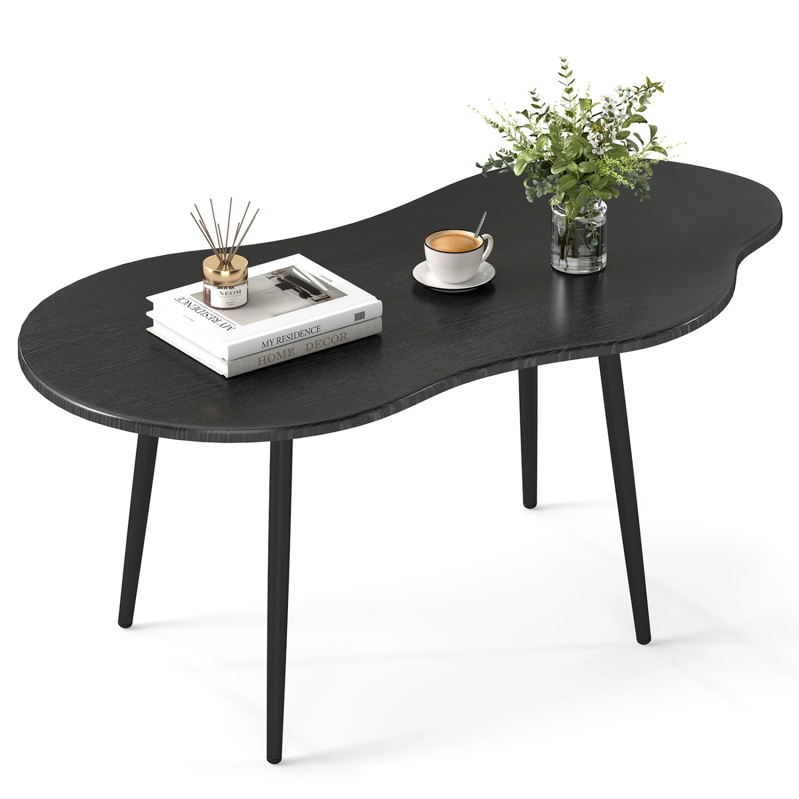 SUGIFT Cloud Shape Rounded Edge Metal Frame Irregular Coffee Table 39.5-in x 20-in x 17.5-in 110-lb Capacity Black