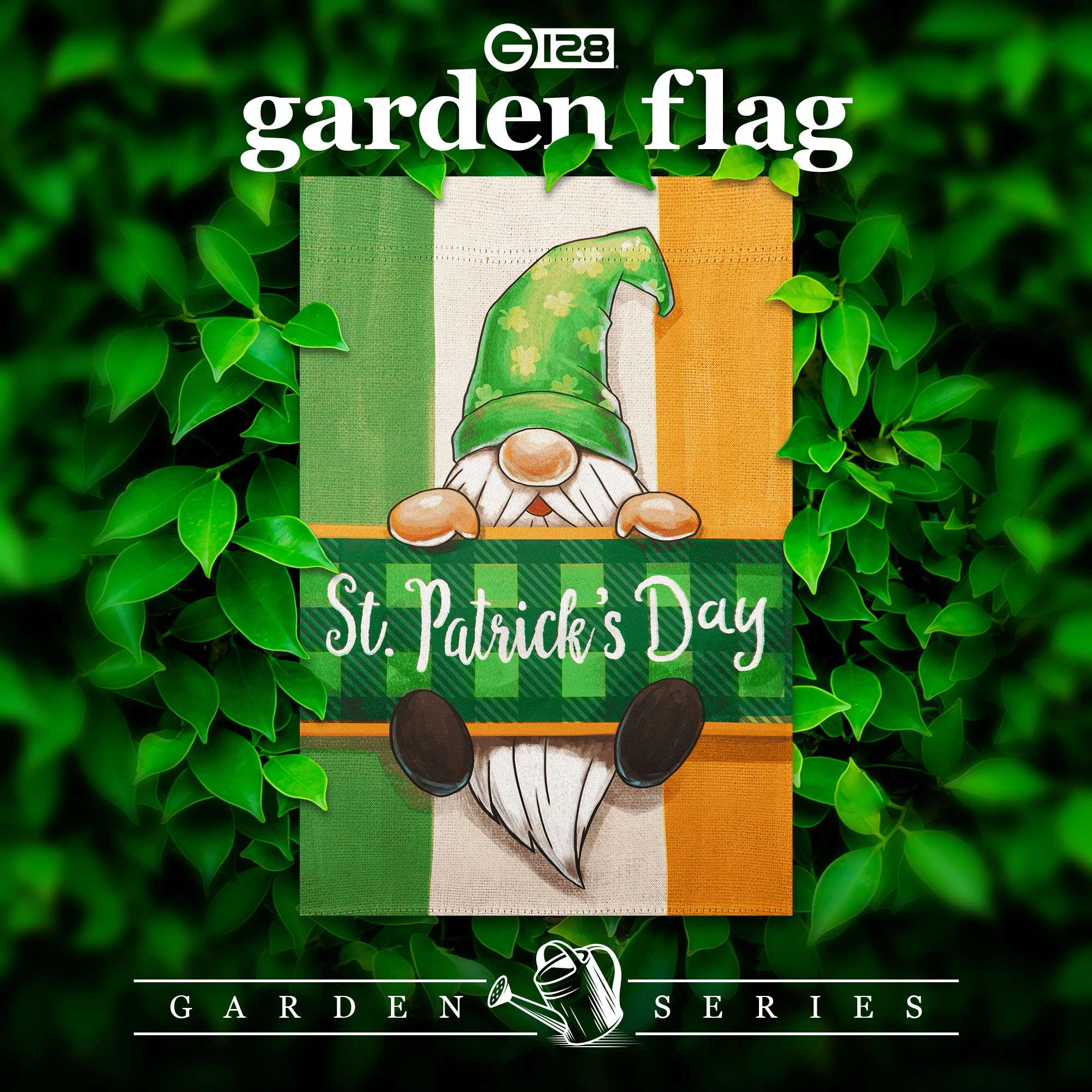 G128 St. Patrick's Day Gnome Garden Flag 12x18 in - Double-Sided Outdoor Lawn Decoration